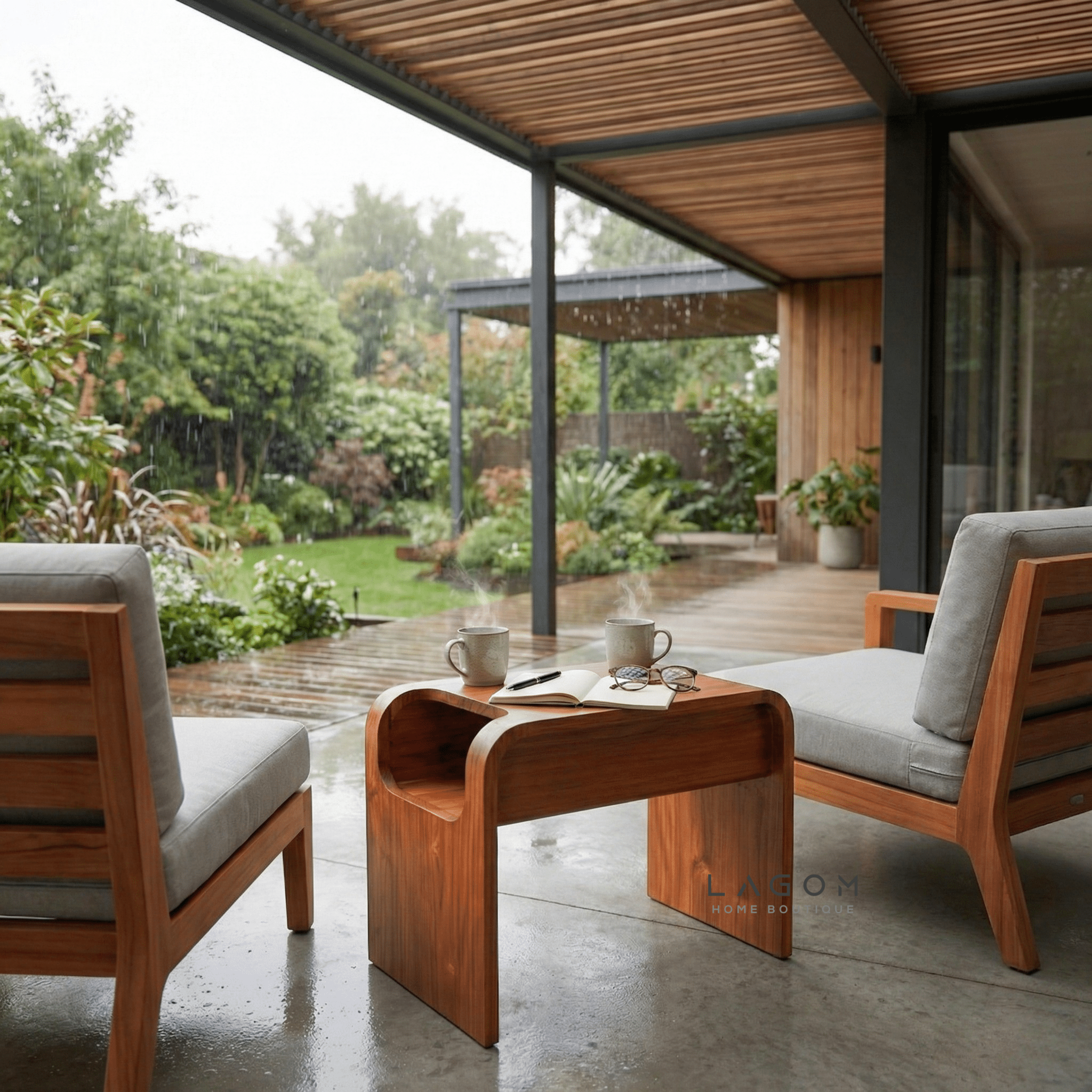 Minimalist Teak Side Table with Open Storage - Side Table - Lagom Home Boutique