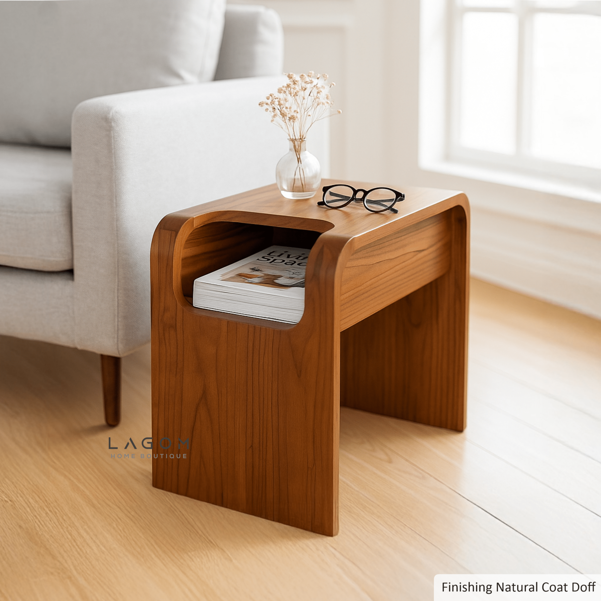 Minimalist Teak Side Table with Open Storage - Side Table - Lagom Home Boutique
