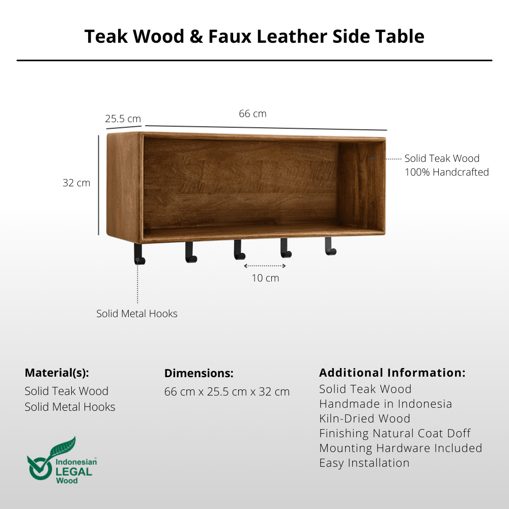 Minimalist Teak Wall Hanger with Shelf - Wall Coat Hanger - Lagom Home Boutique