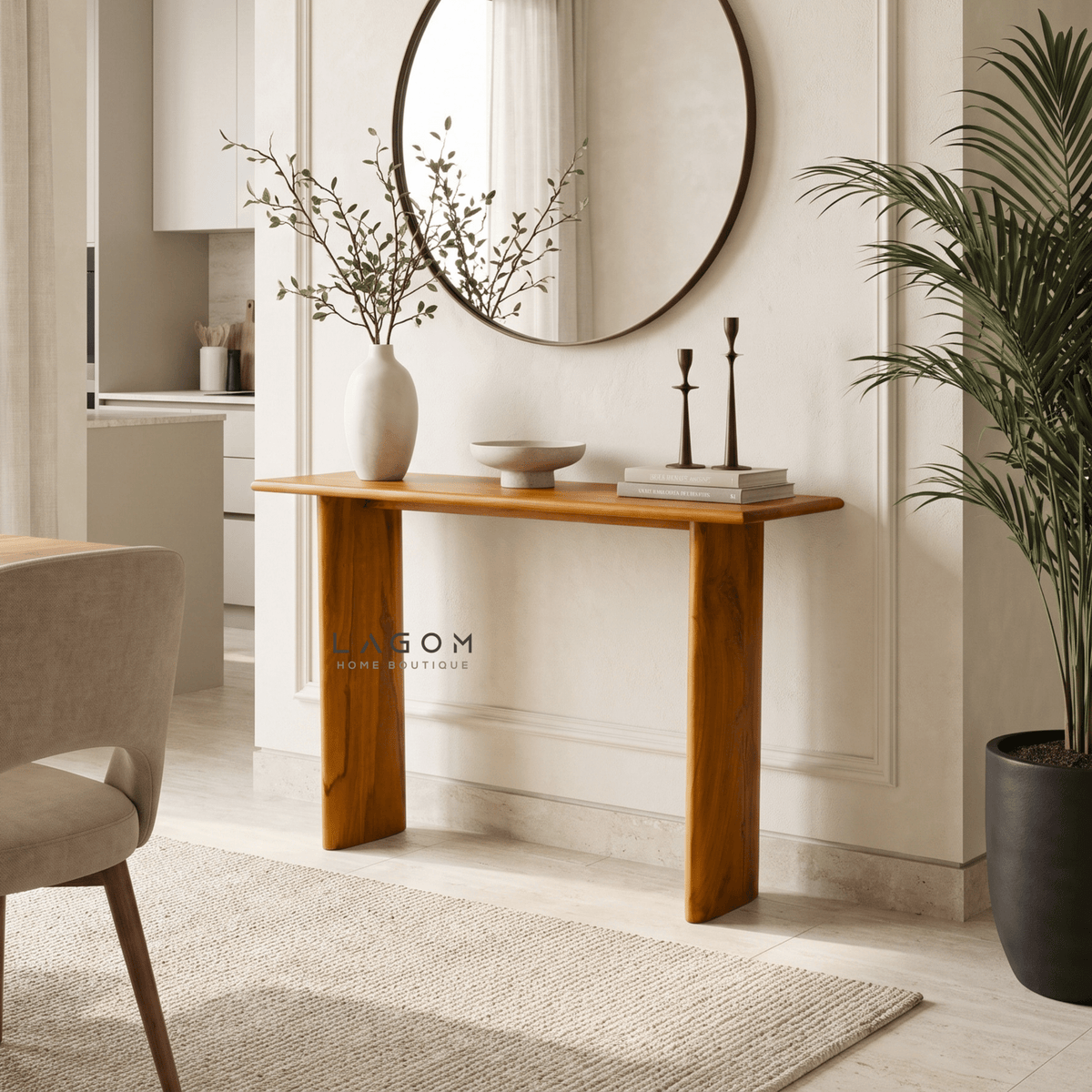 Minimalist Teak Wood Console Table-Console Table-Lagom Home Boutique