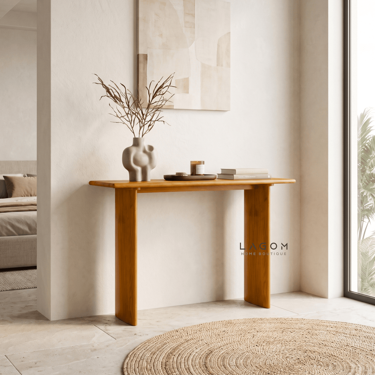 Minimalist Teak Wood Console Table-Console Table-Lagom Home Boutique