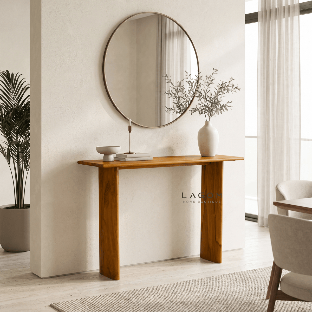 Minimalist Teak Wood Console Table-Console Table-Lagom Home Boutique