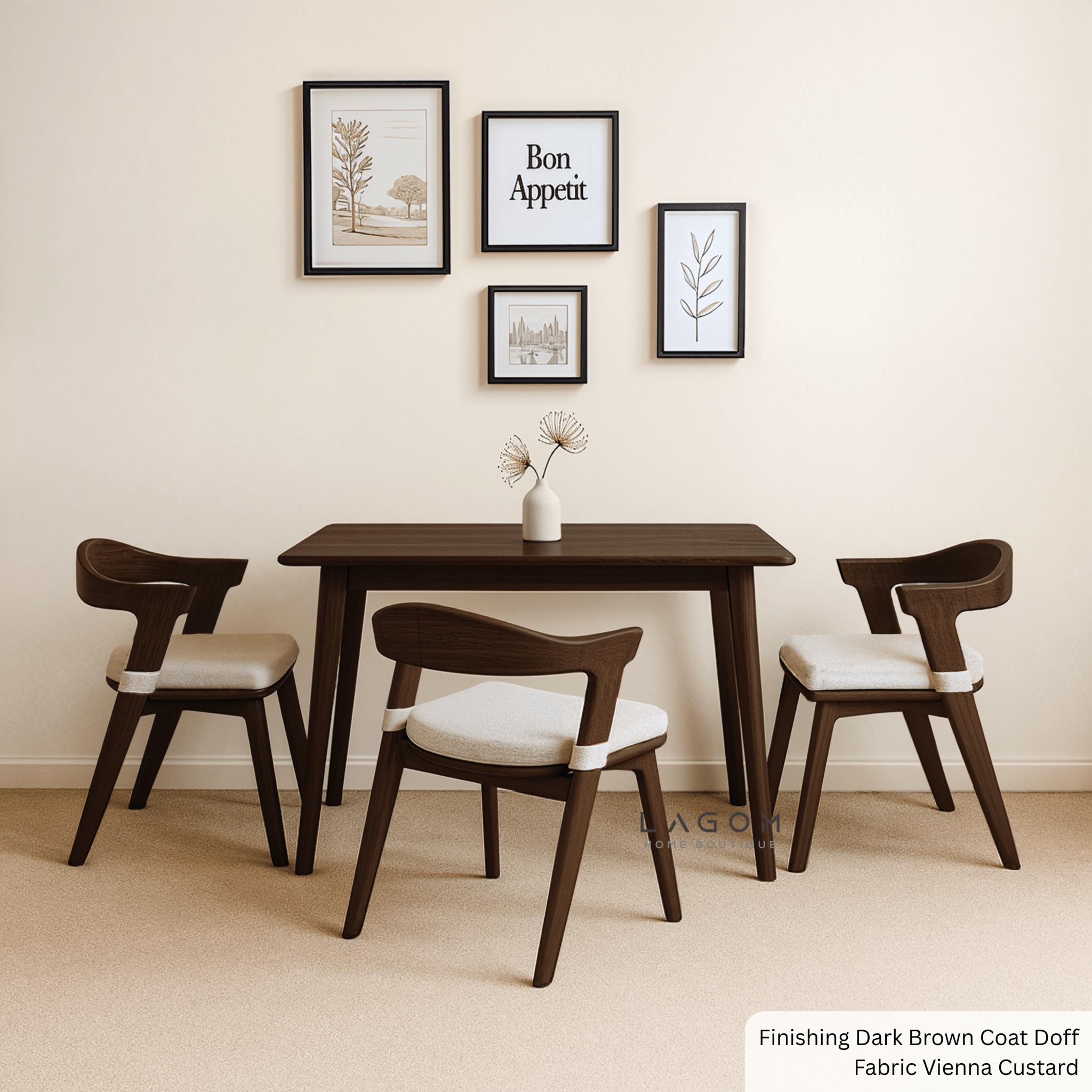Minimalist Teak Wood Dining Set with 3 Chairs - Dining Set - Lagom Home Boutique