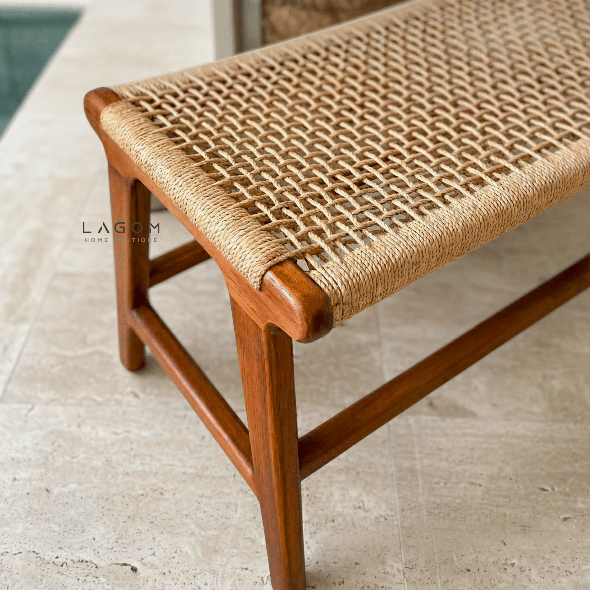 Premium Bench in Teak Wood & Loom - Bench - Lagom Home Boutique