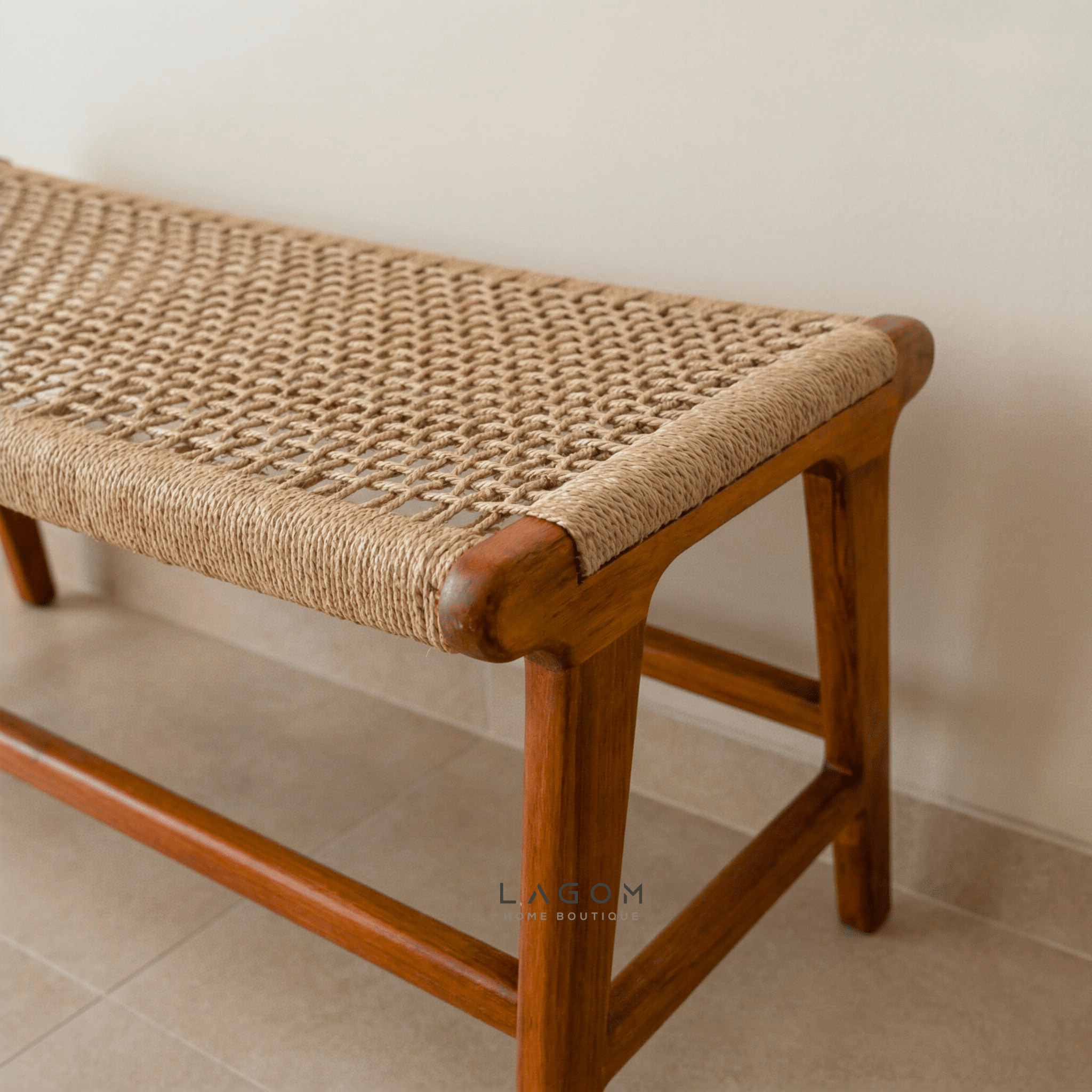 Premium Bench in Teak Wood & Loom - Bench - Lagom Home Boutique