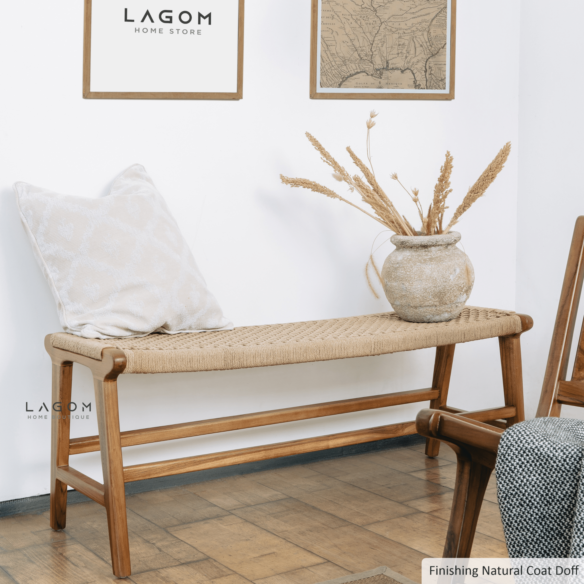 Premium Bench in Teak Wood & Loom - Bench - Lagom Home Boutique