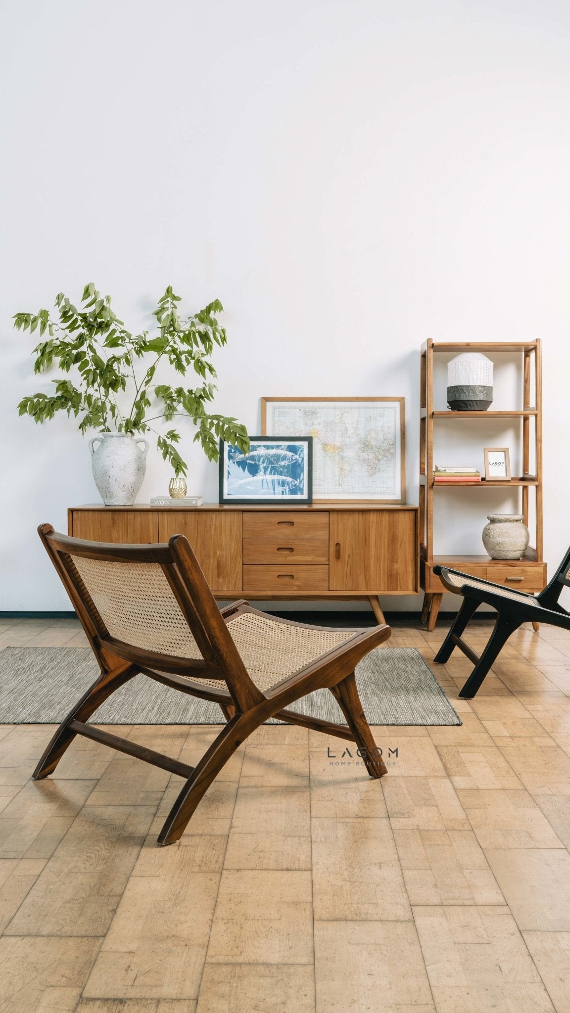 Premium Lounge Chair in Teak & Rattan - Chair - Lagom Home Boutique
