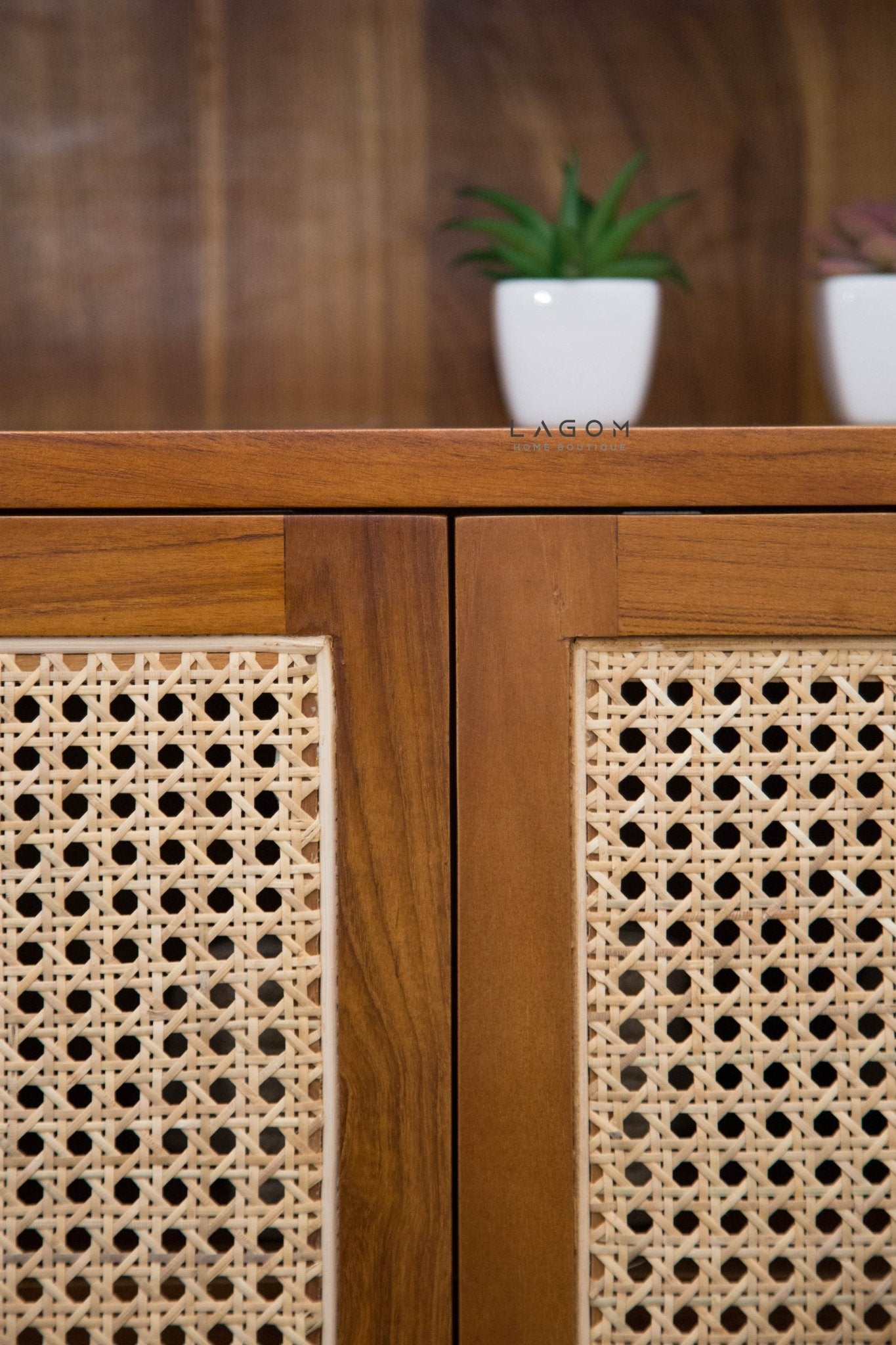 Premium Shoe Rack in Teak & Rattan - Shoe Rack - Lagom Home Boutique