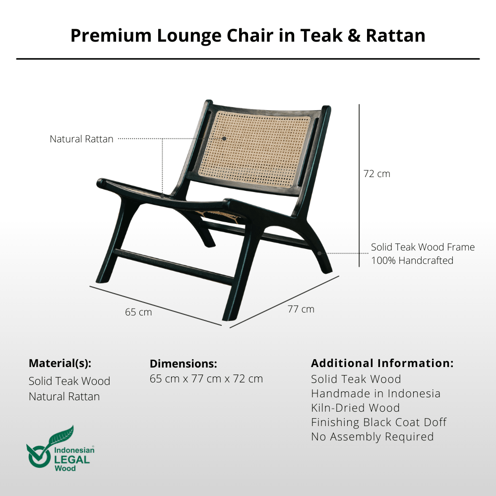 Sleek Black Lounge Chair in Teak and Rattan - Chair - Lagom Home Boutique