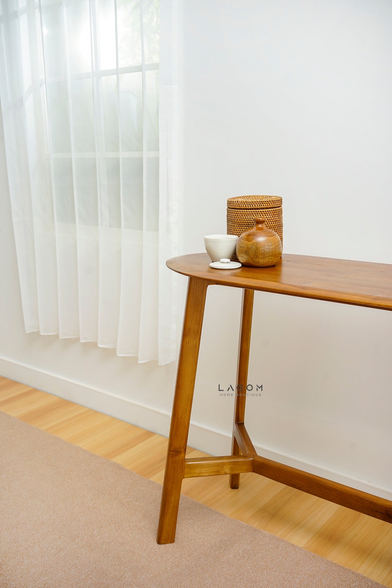 Sleek Oval Console Table in Premium Solid Teak - Console Table - Lagom Home Boutique