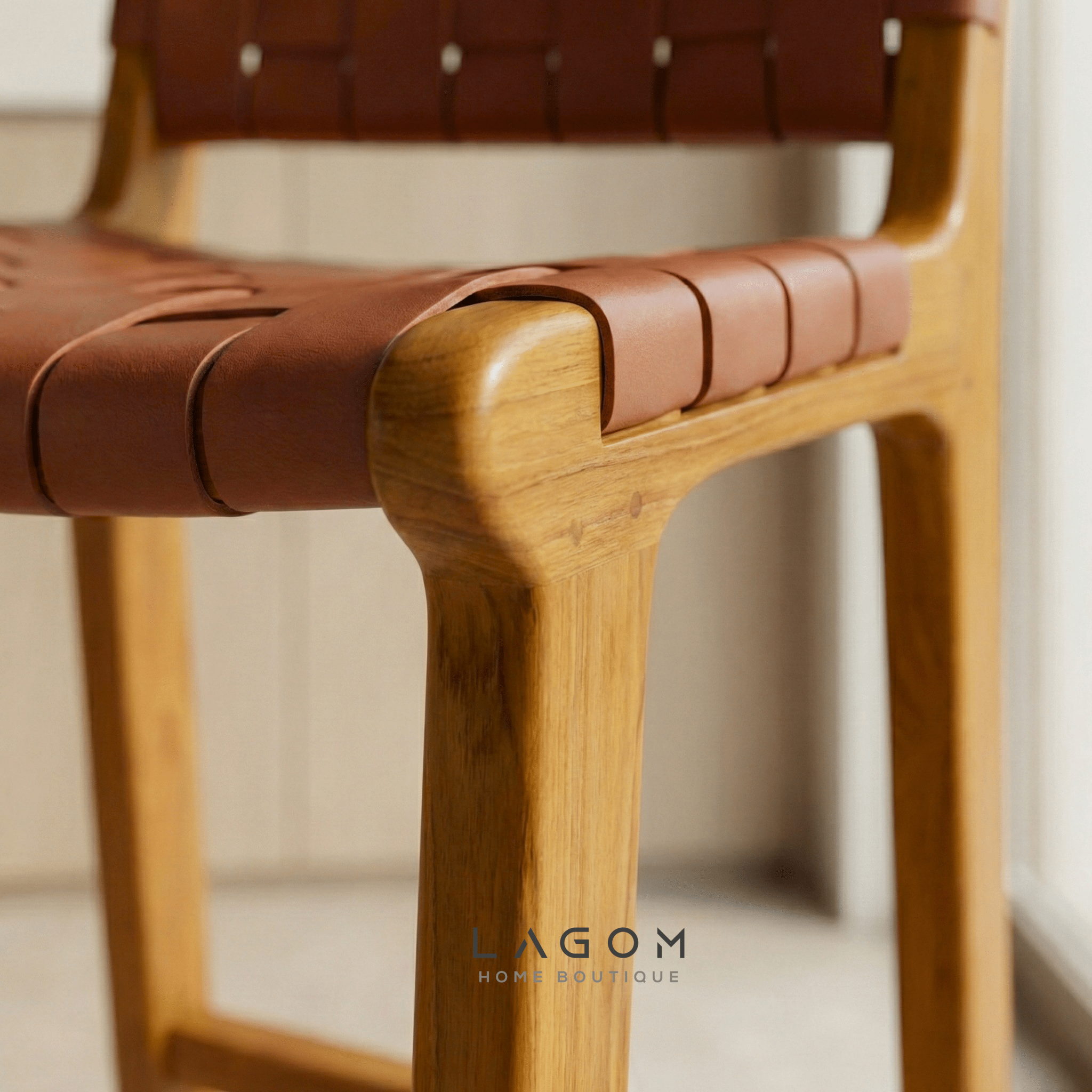 Solid Teak Bar Stool with Genuine Leather - Bar Stool - Lagom Home Boutique