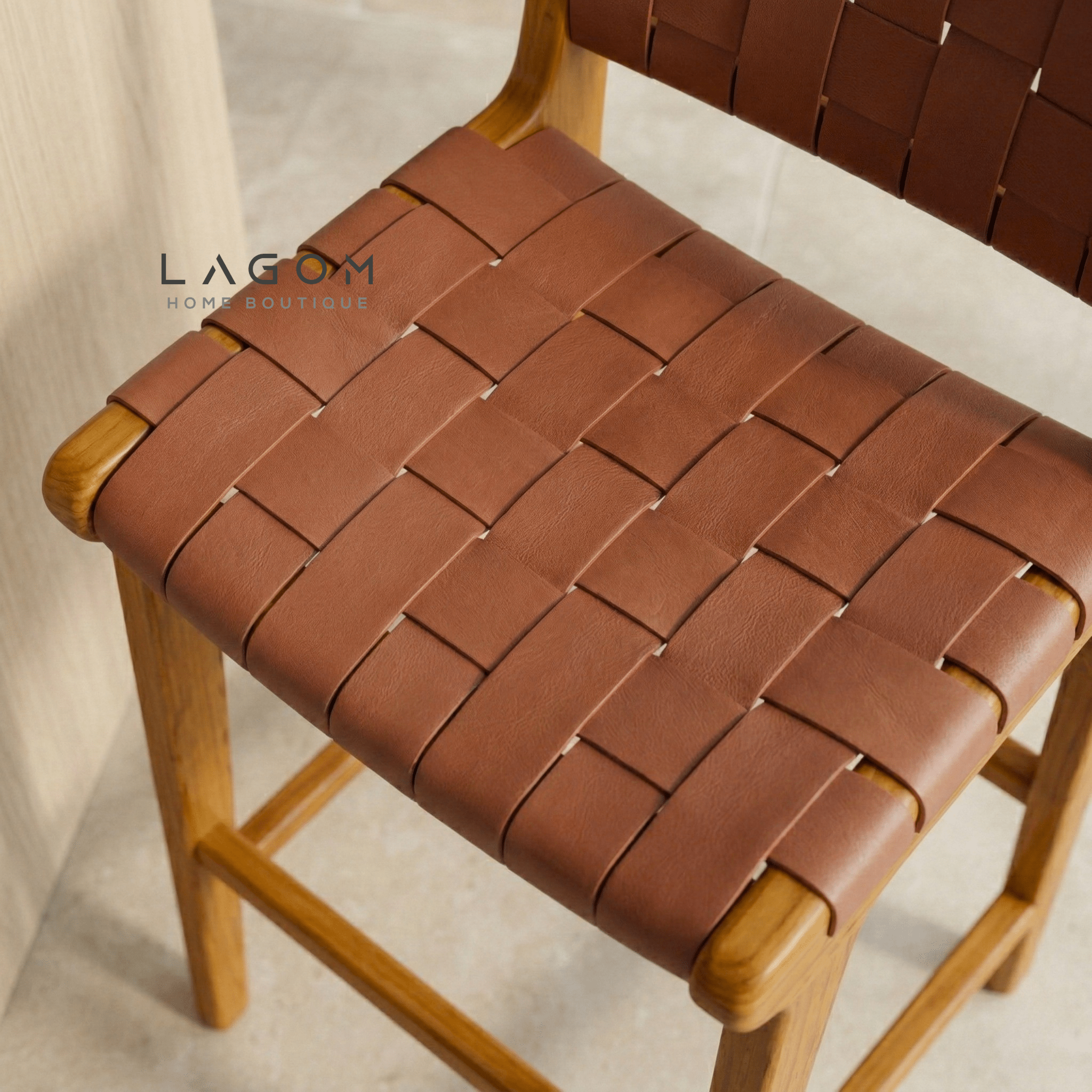 Solid Teak Bar Stool with Genuine Leather - Bar Stool - Lagom Home Boutique
