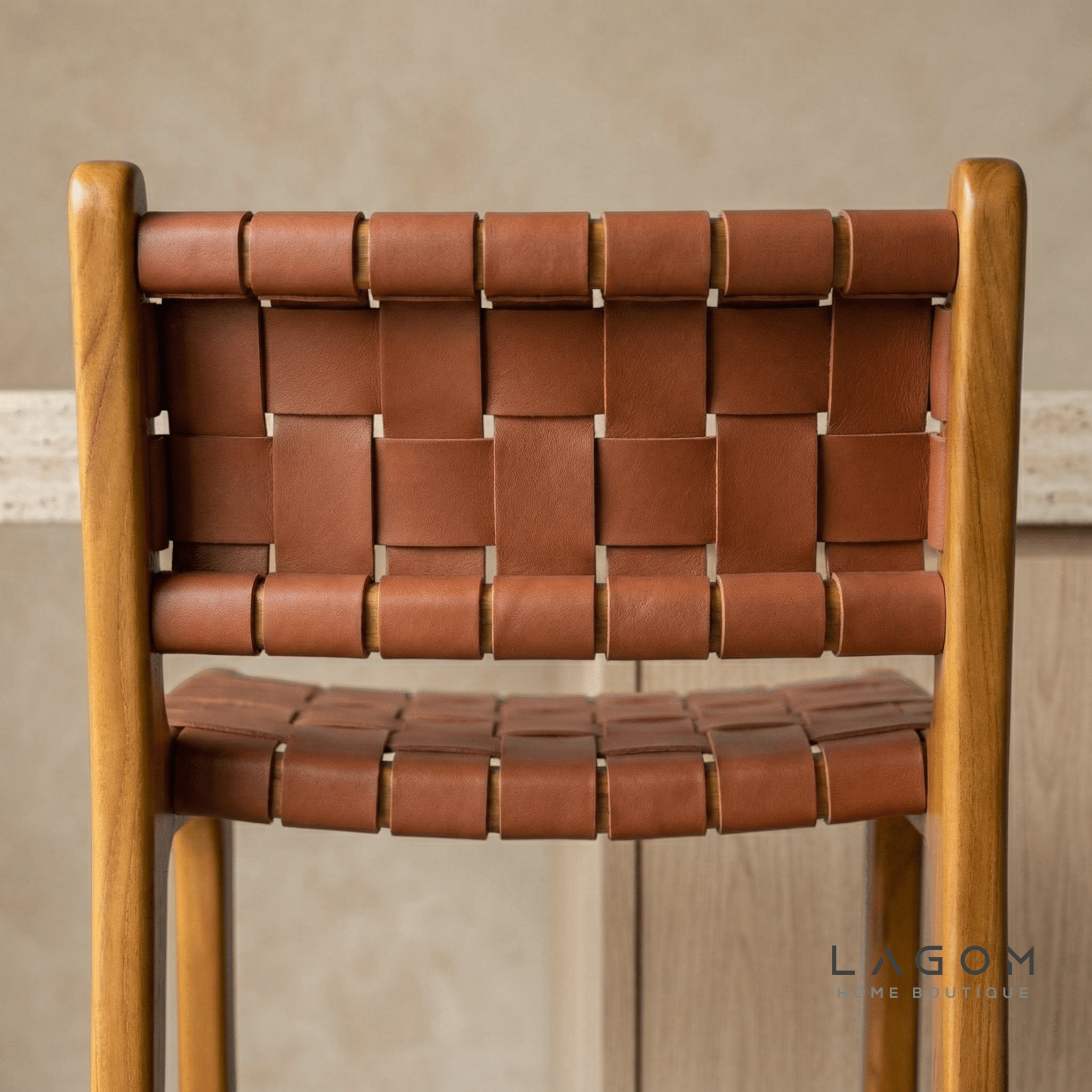 Solid Teak Bar Stool with Genuine Leather - Bar Stool - Lagom Home Boutique