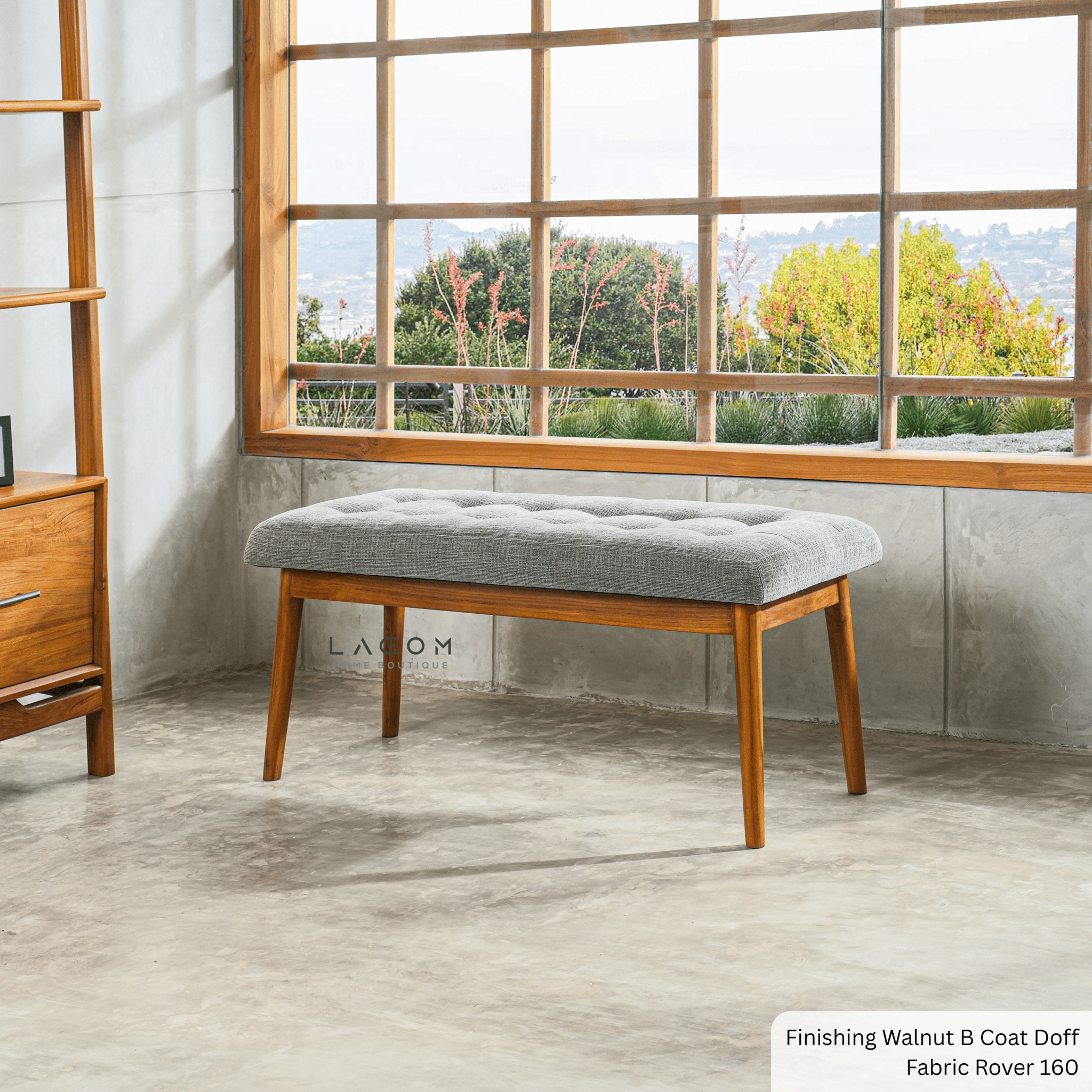 Solid Teak Bench with Button Accent Cushion - Bench - Lagom Home Boutique