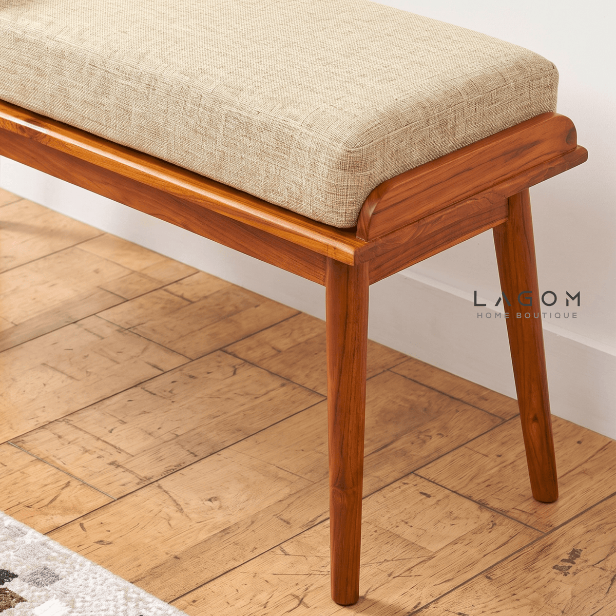 Solid Teak Bench with Two Drawers & Cushion-Bench-Lagom Home Boutique