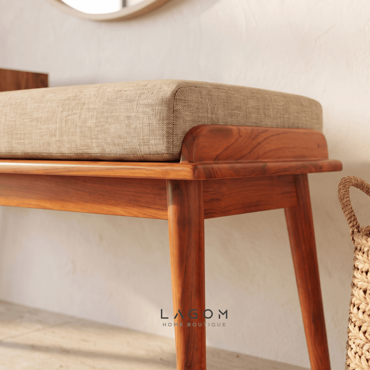 Solid Teak Bench with Two Drawers & Cushion-Bench-Lagom Home Boutique