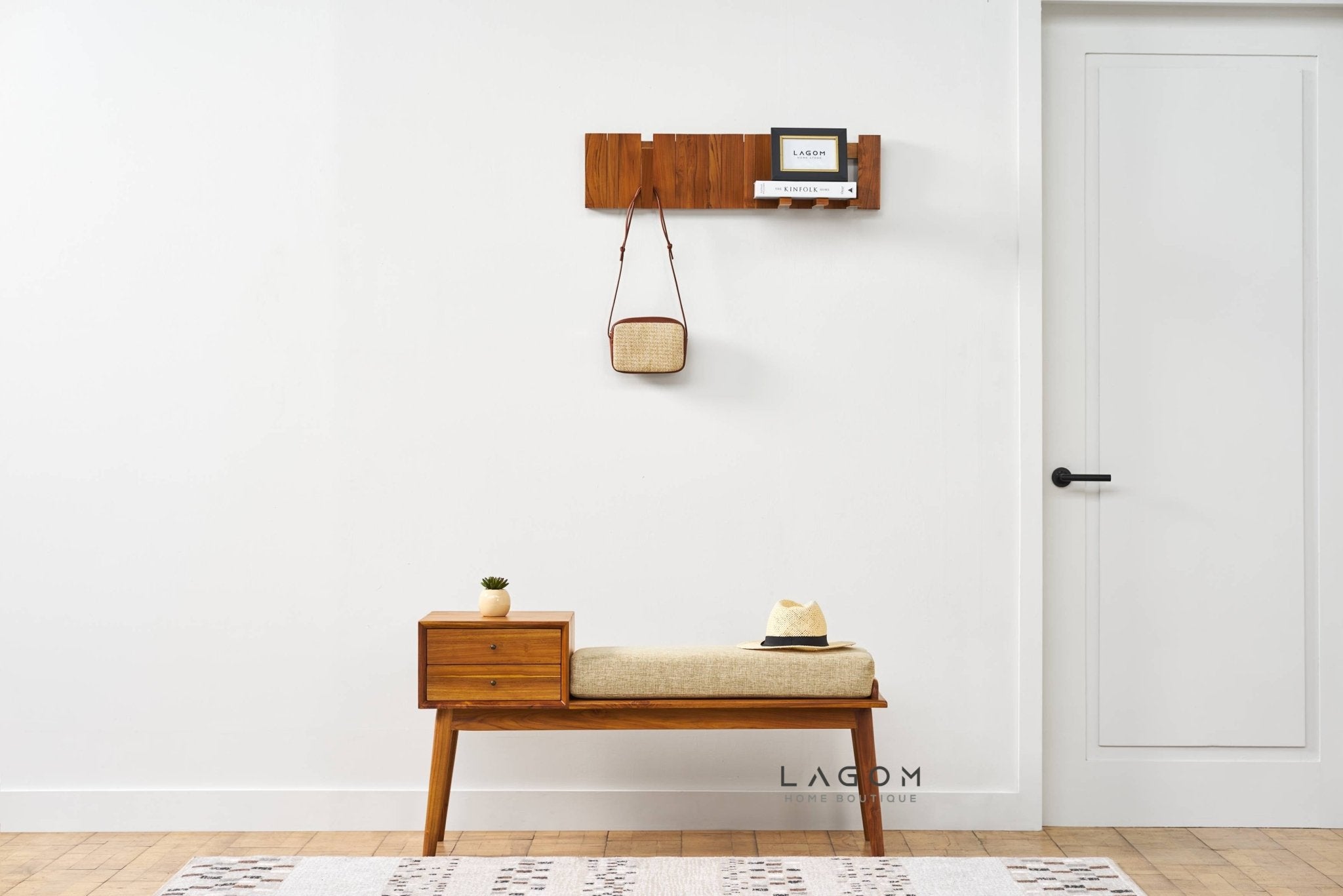 Solid Teak Bench with Two Drawers & Premium Cushion - Bench - Lagom Home Boutique