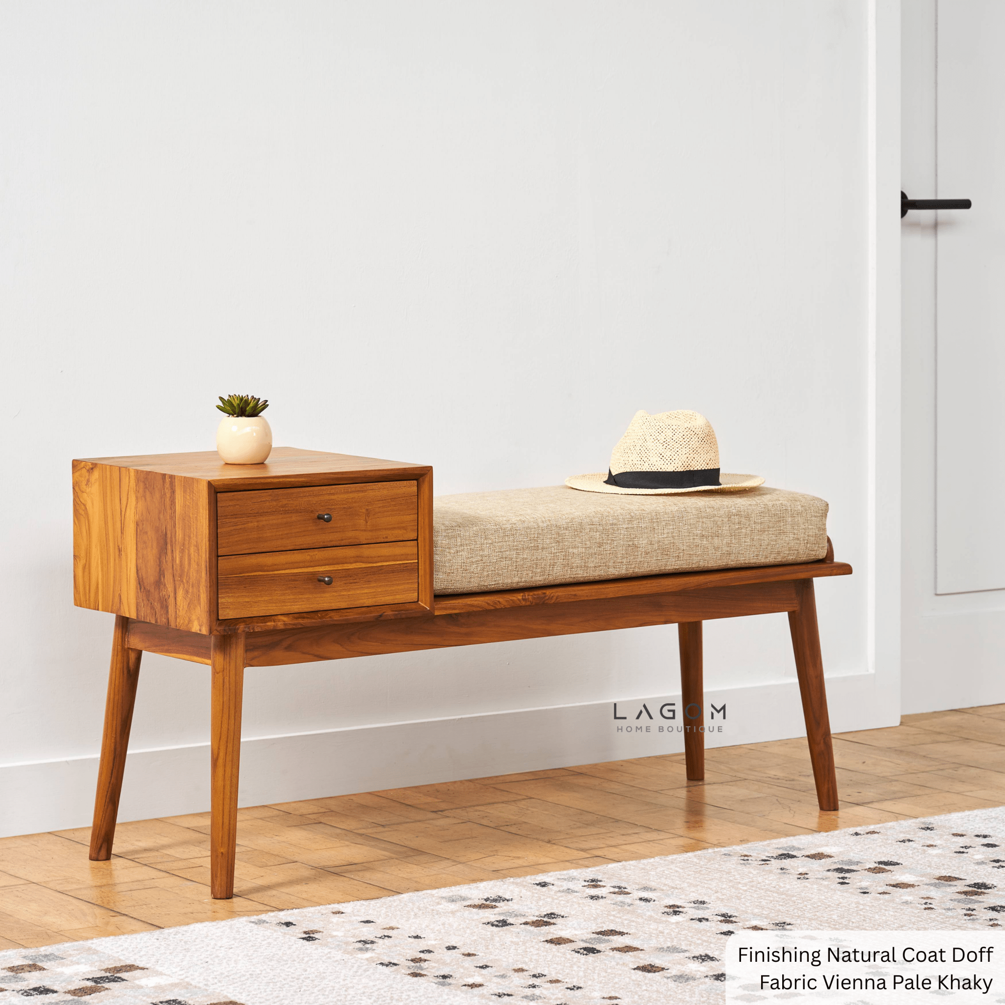 Solid Teak Bench with Two Drawers & Premium Cushion - Bench - Lagom Home Boutique