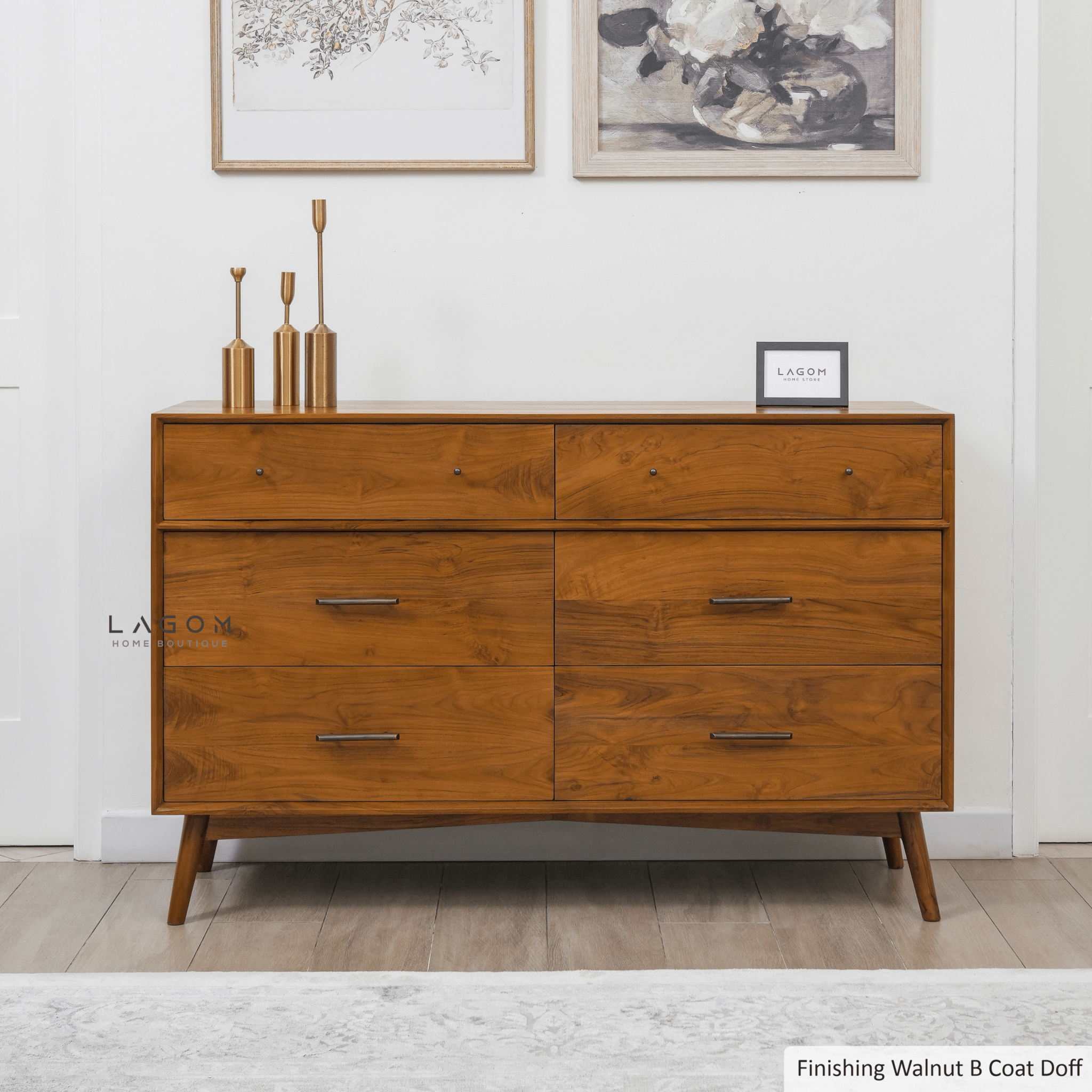 Solid Teak Buffet with 6 Drawers - Buffet - Lagom Home Boutique