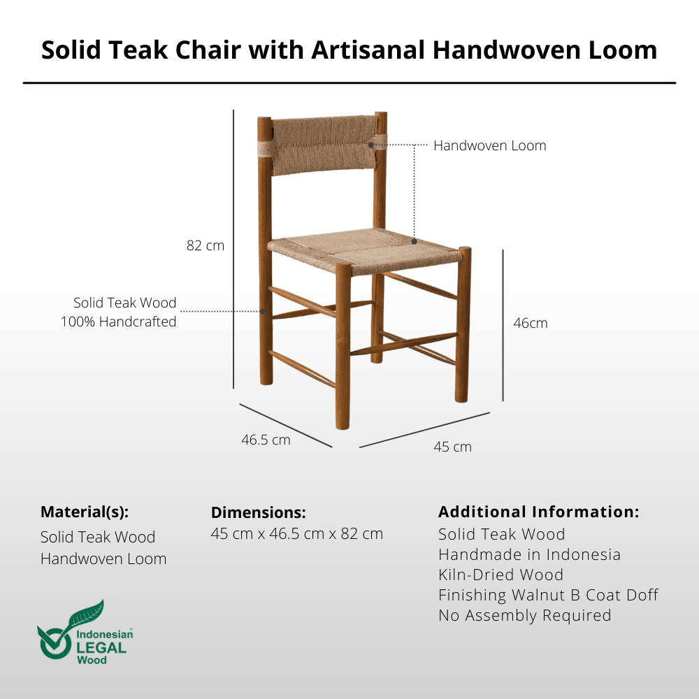 Solid Teak Chair with Artisanal Handwoven Loom - Chair - Lagom Home Boutique