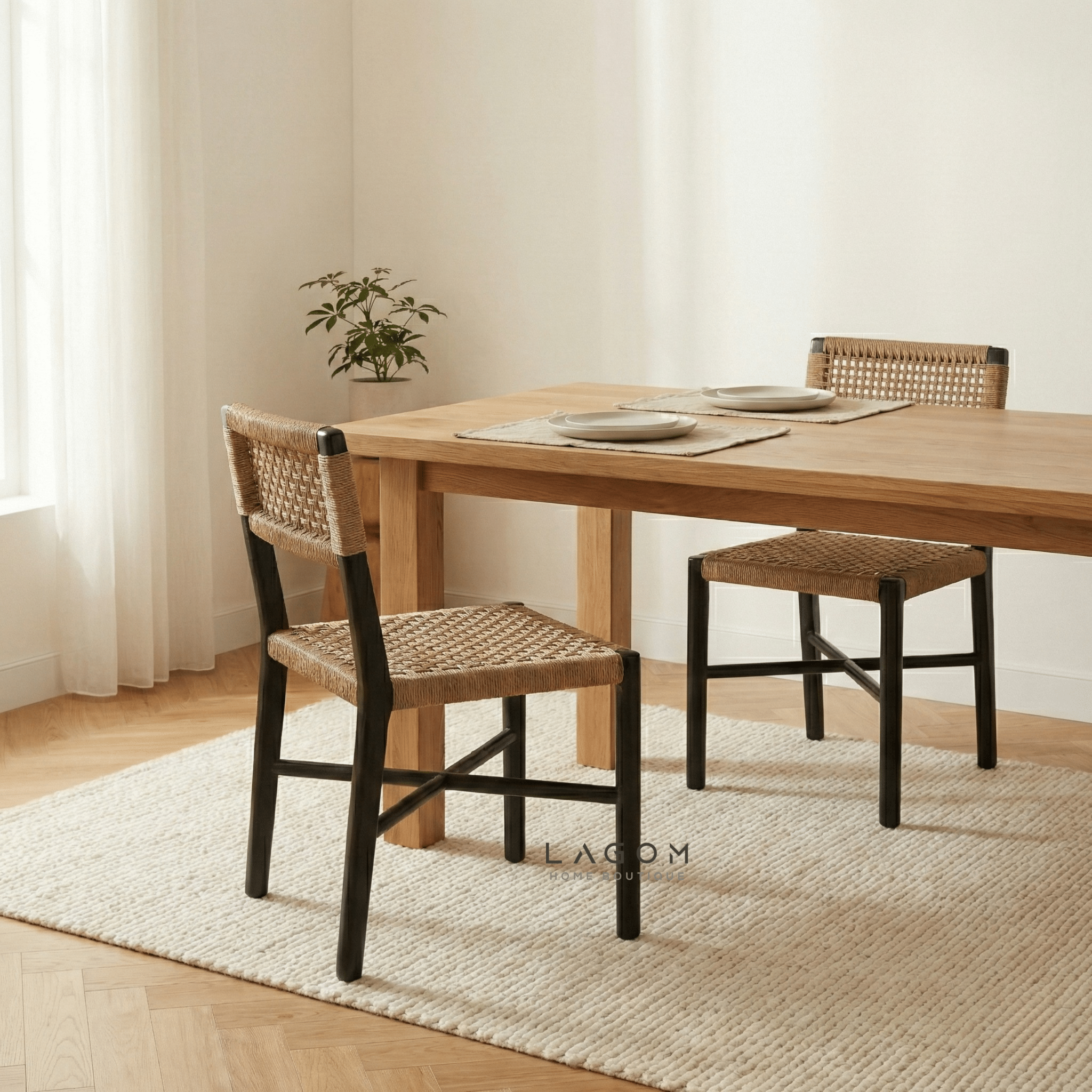 Solid Teak Chair with Handwoven Paper Loom - Chair - Lagom Home Boutique