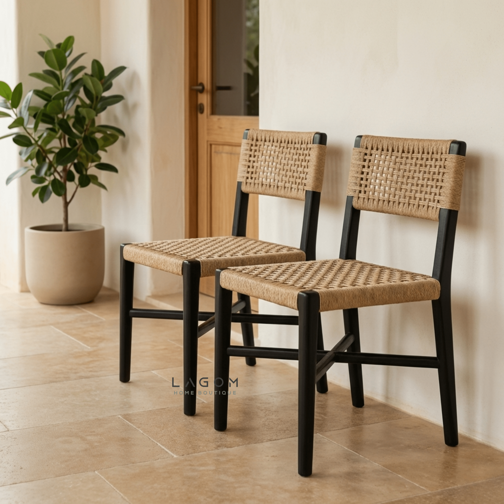 Solid Teak Chair with Handwoven Paper Loom - Chair - Lagom Home Boutique
