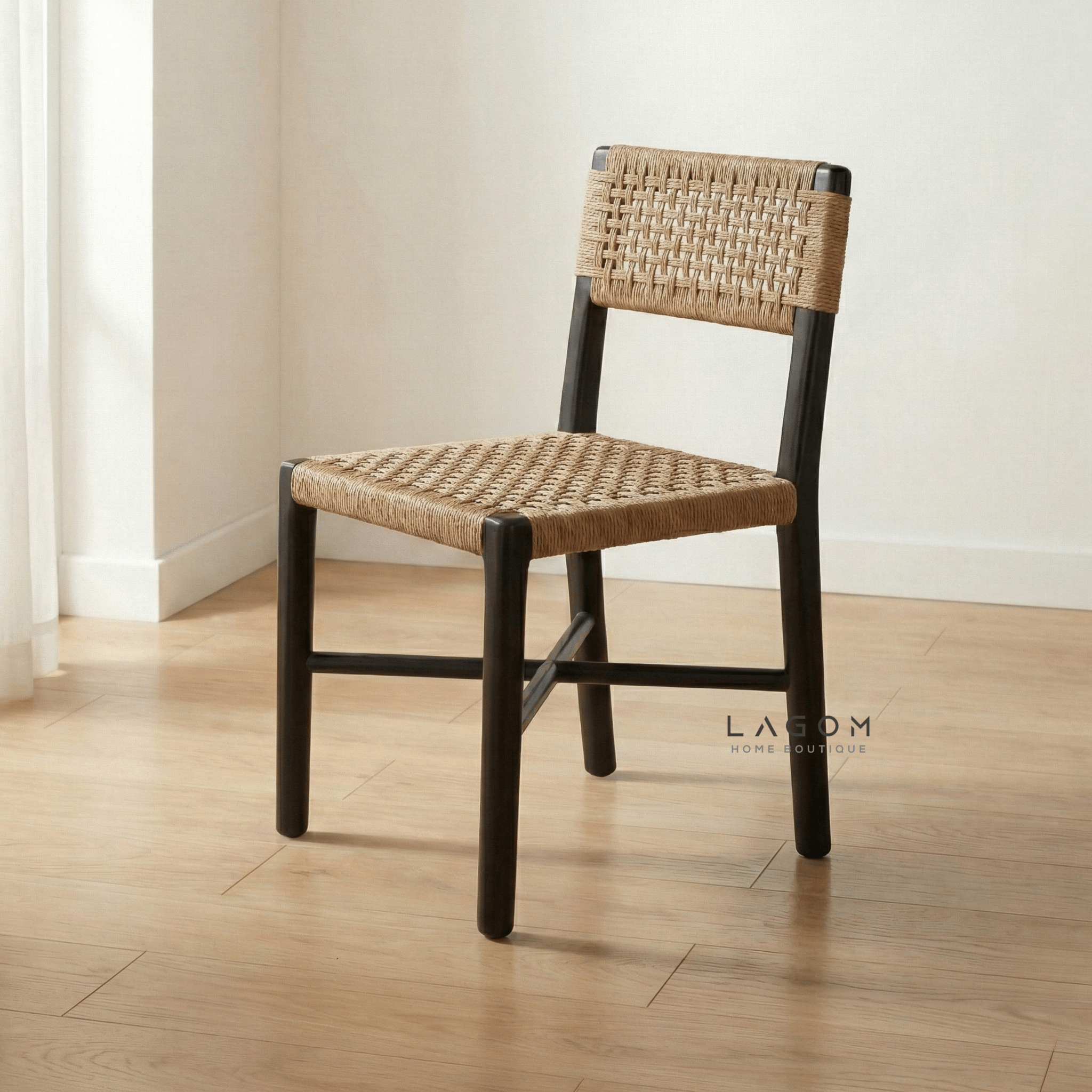 Solid Teak Chair with Handwoven Paper Loom - Chair - Lagom Home Boutique