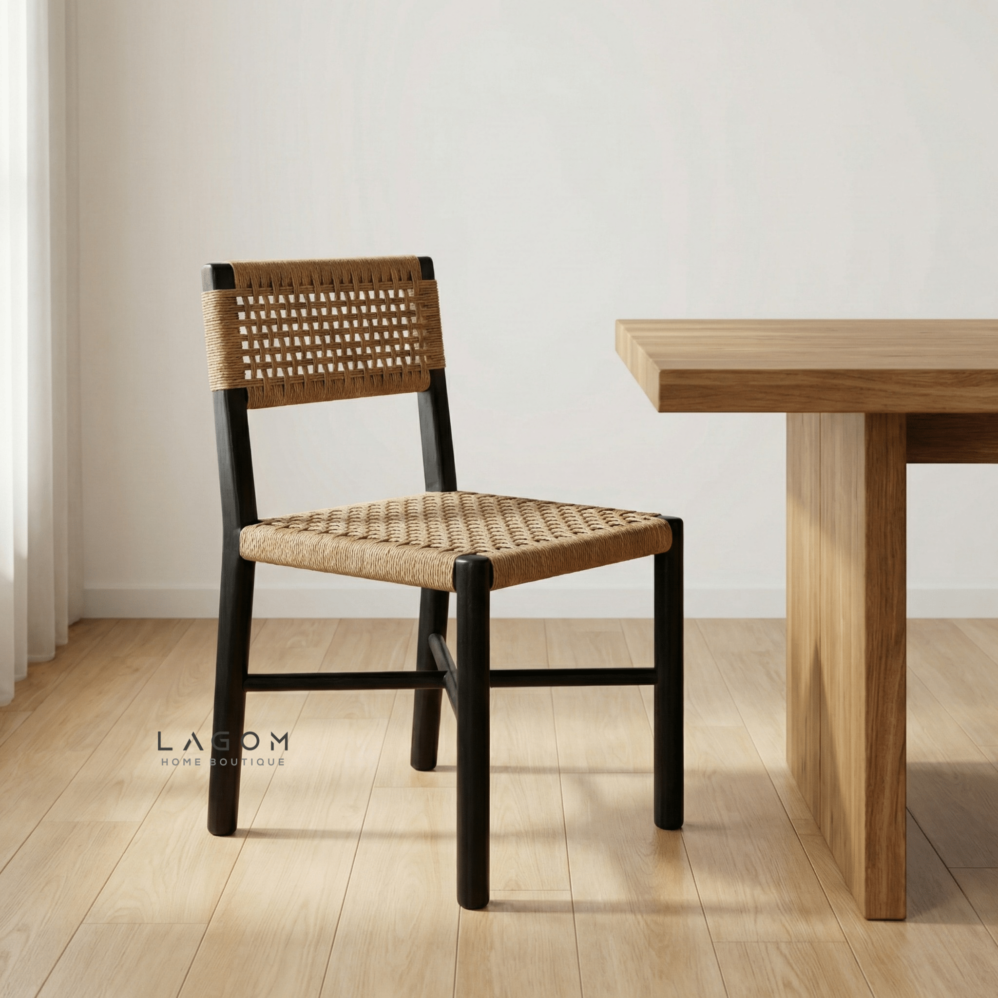 Solid Teak Chair with Handwoven Paper Loom - Chair - Lagom Home Boutique