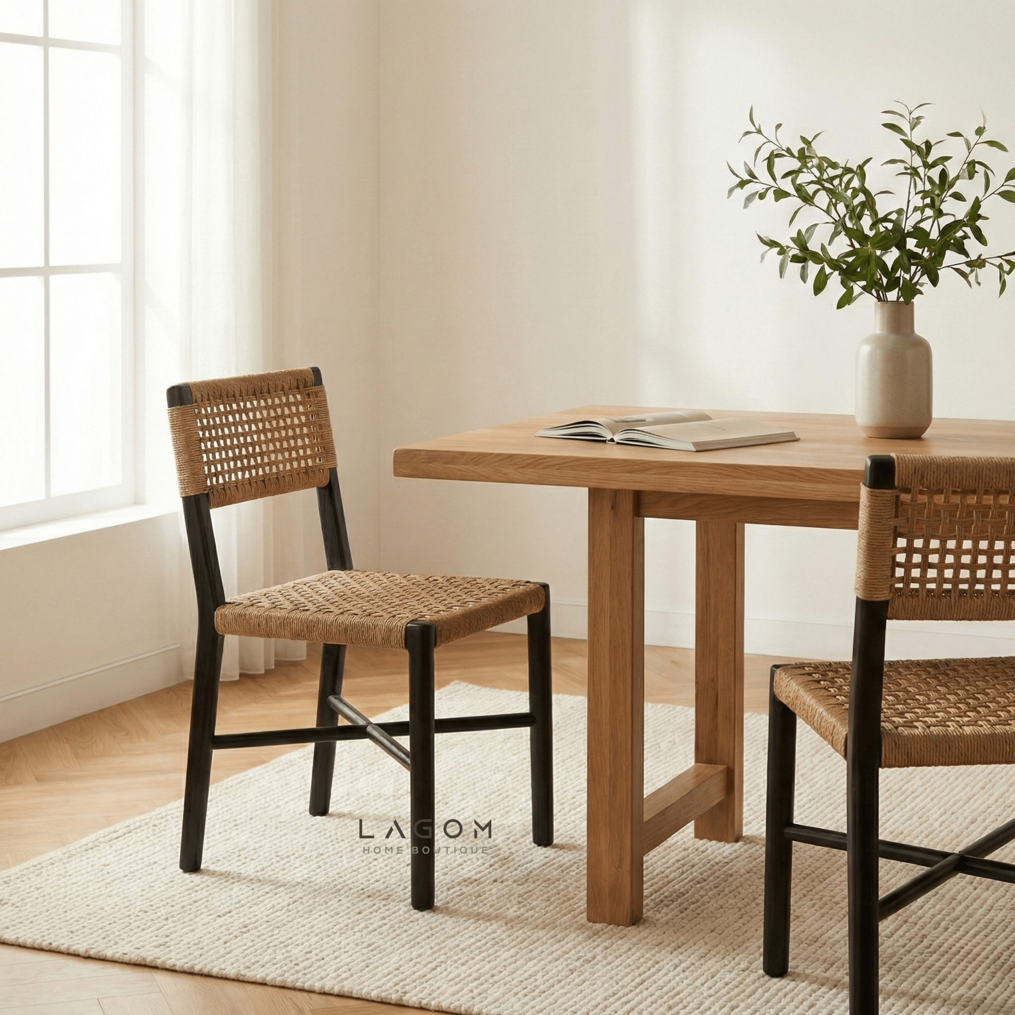 Solid Teak Chair with Handwoven Paper Loom - Chair - Lagom Home Boutique