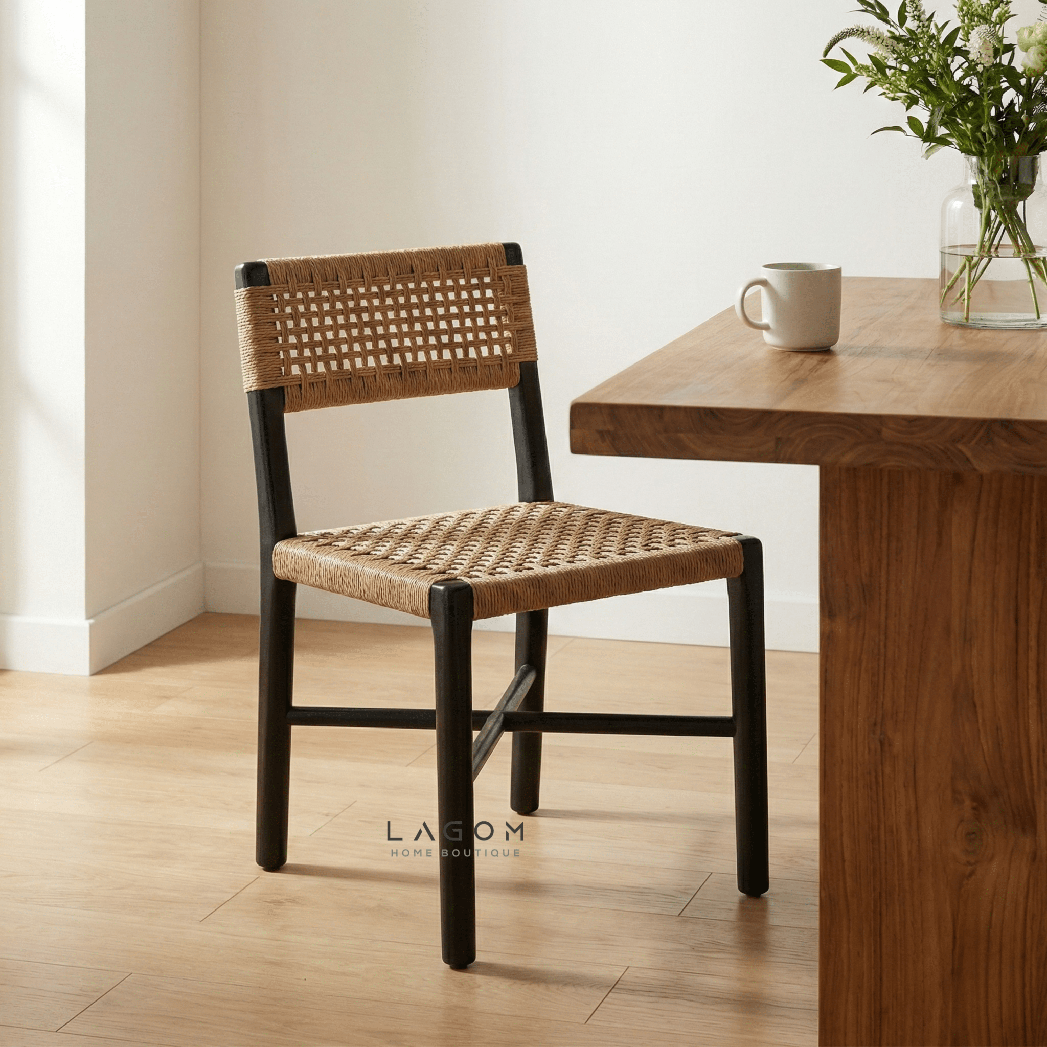 Solid Teak Chair with Handwoven Paper Loom - Chair - Lagom Home Boutique