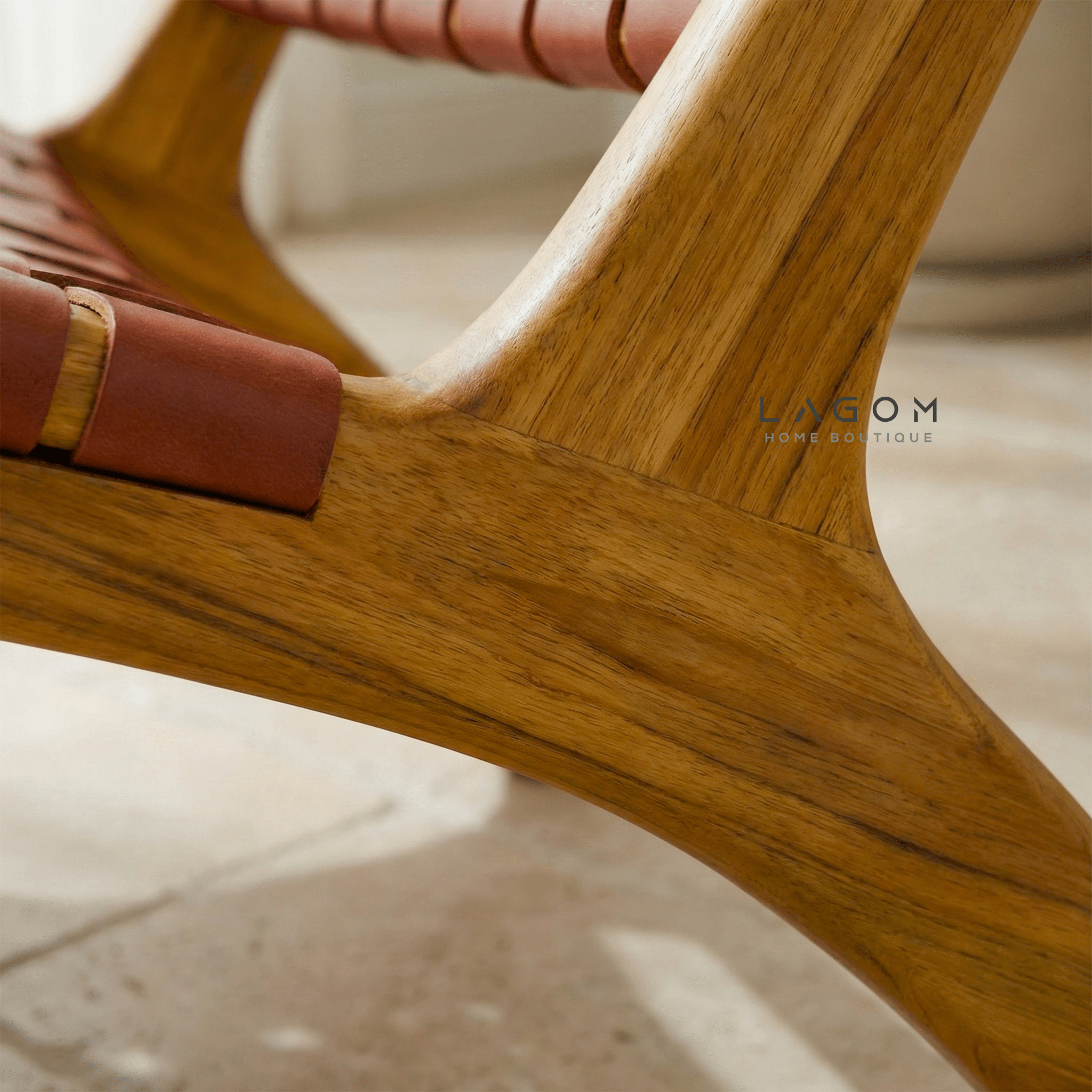Solid Teak Lounge Chair with Handwoven Leather - Chair - Lagom Home Boutique