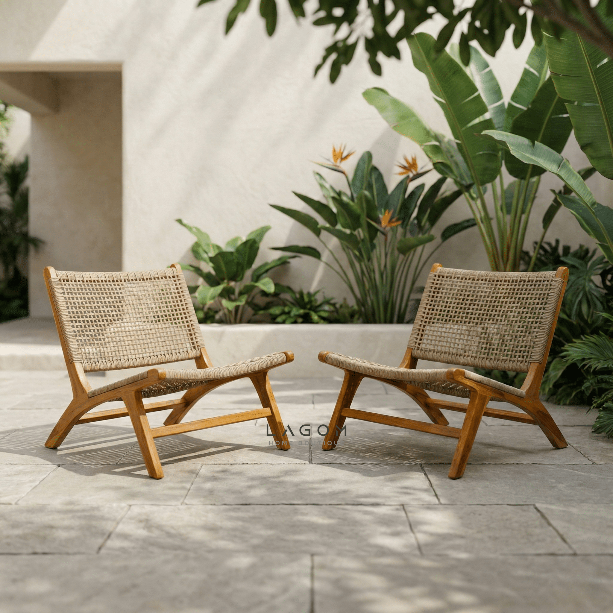 Solid Teak Lounge Chair with Handwoven Poly Hyacinth - Chair - Lagom Home Boutique