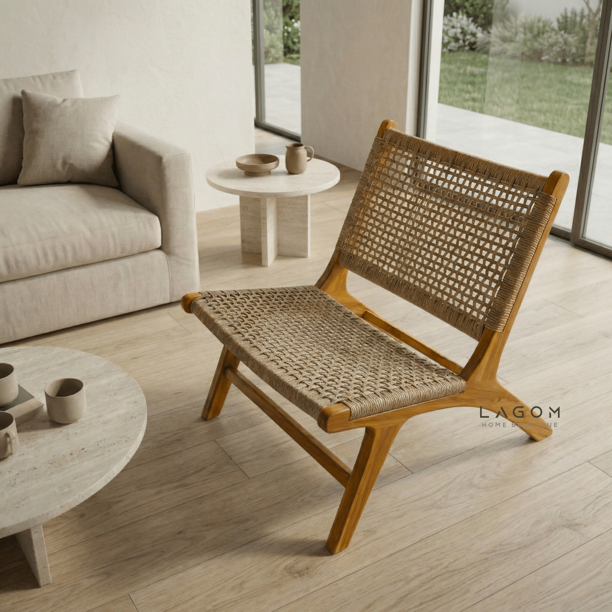 Solid Teak Lounge Chair with Handwoven Poly Hyacinth - Chair - Lagom Home Boutique
