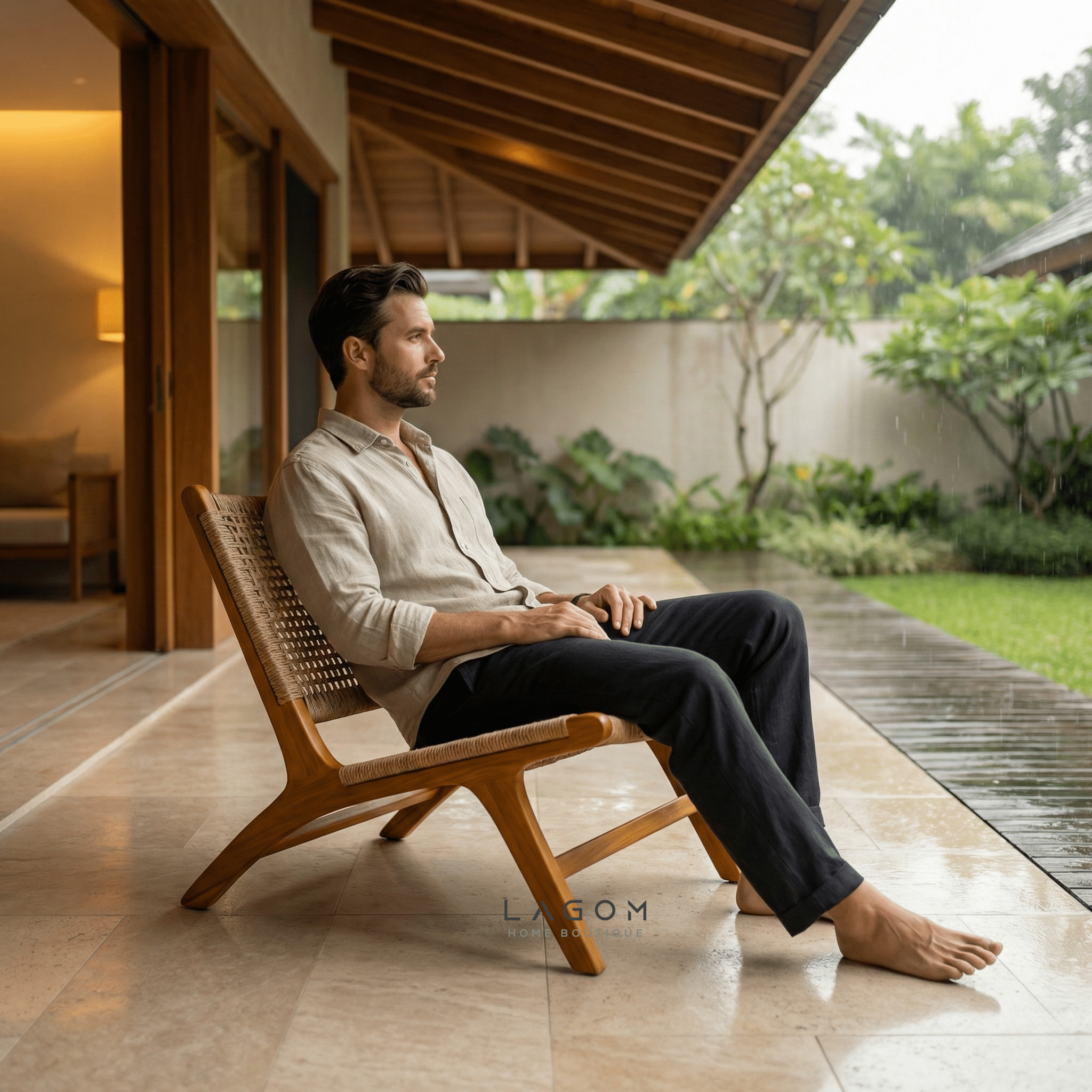 Solid Teak Lounge Chair with Handwoven Poly Hyacinth - Chair - Lagom Home Boutique