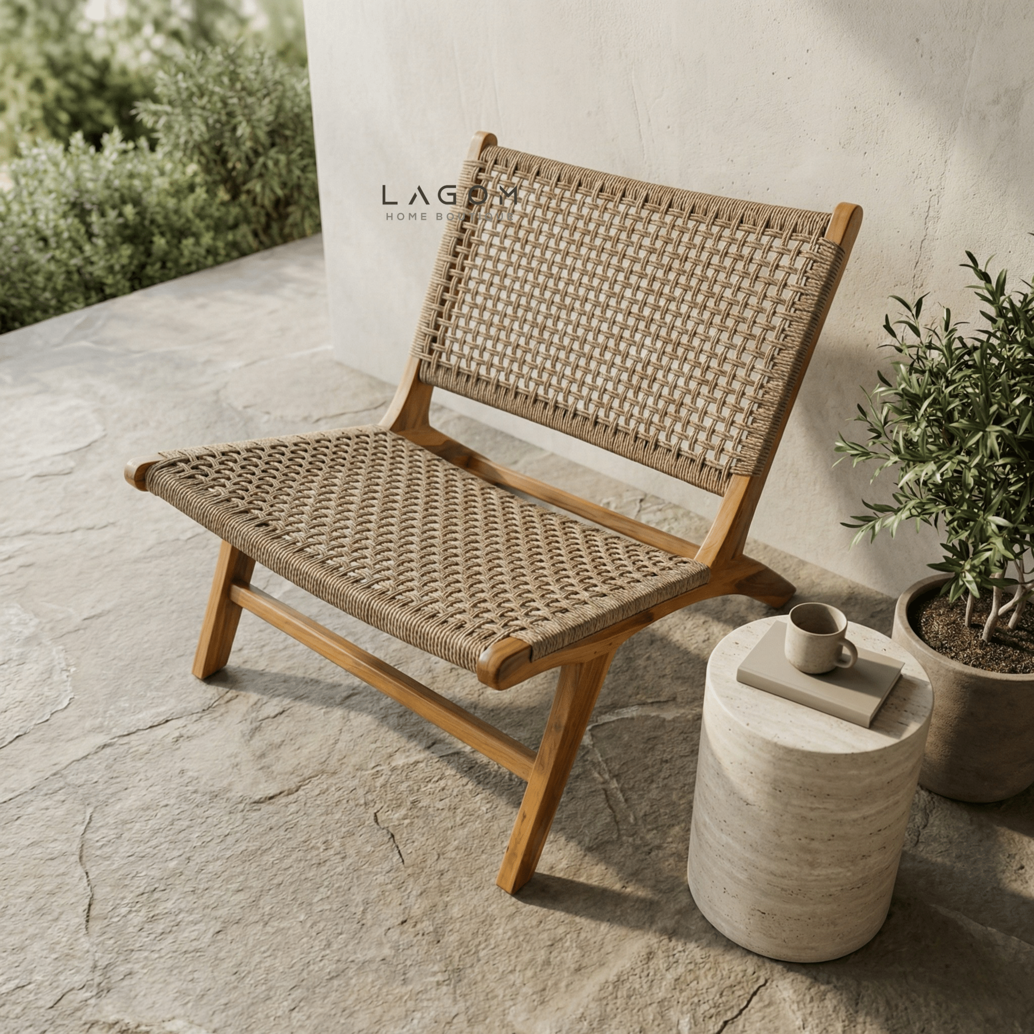 Solid Teak Lounge Chair with Handwoven Poly Hyacinth - Chair - Lagom Home Boutique