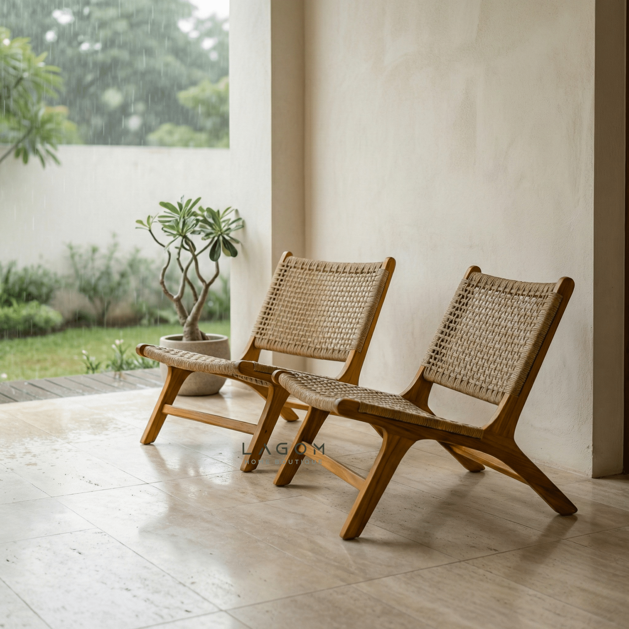 Solid Teak Lounge Chair with Handwoven Poly Hyacinth - Chair - Lagom Home Boutique