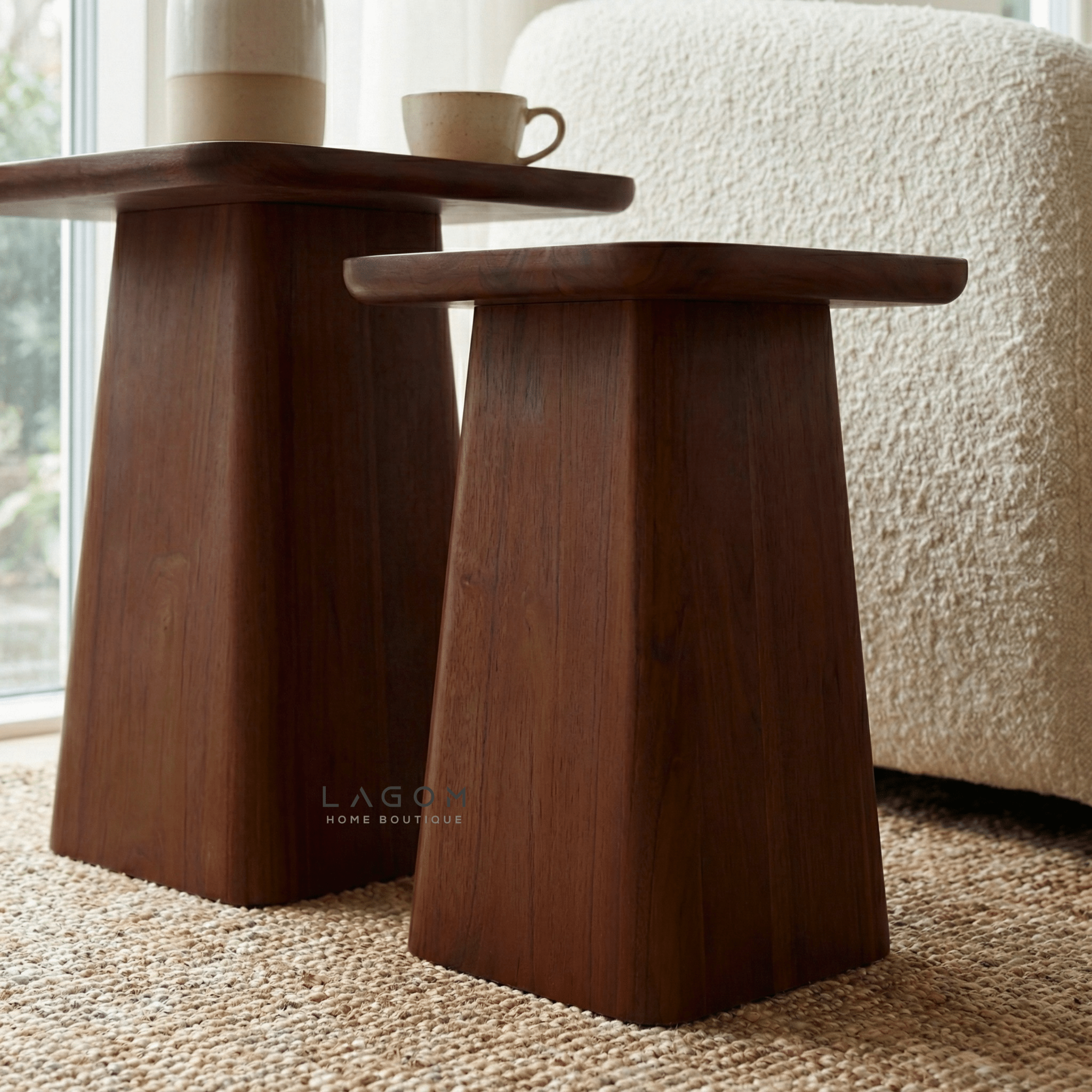 Solid Teak Nesting Side Tables – Set of 2 - Side Table - Lagom Home Boutique