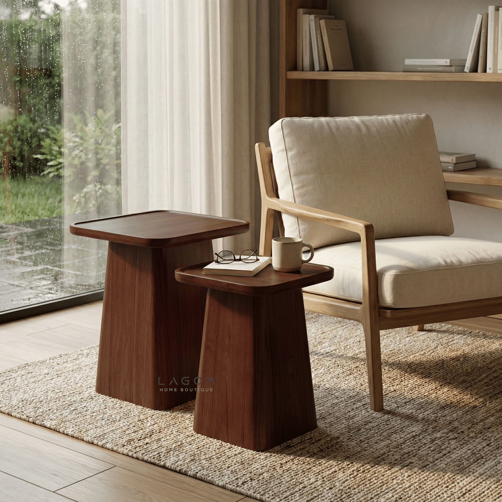 Solid Teak Nesting Side Tables – Set of 2 - Side Table - Lagom Home Boutique