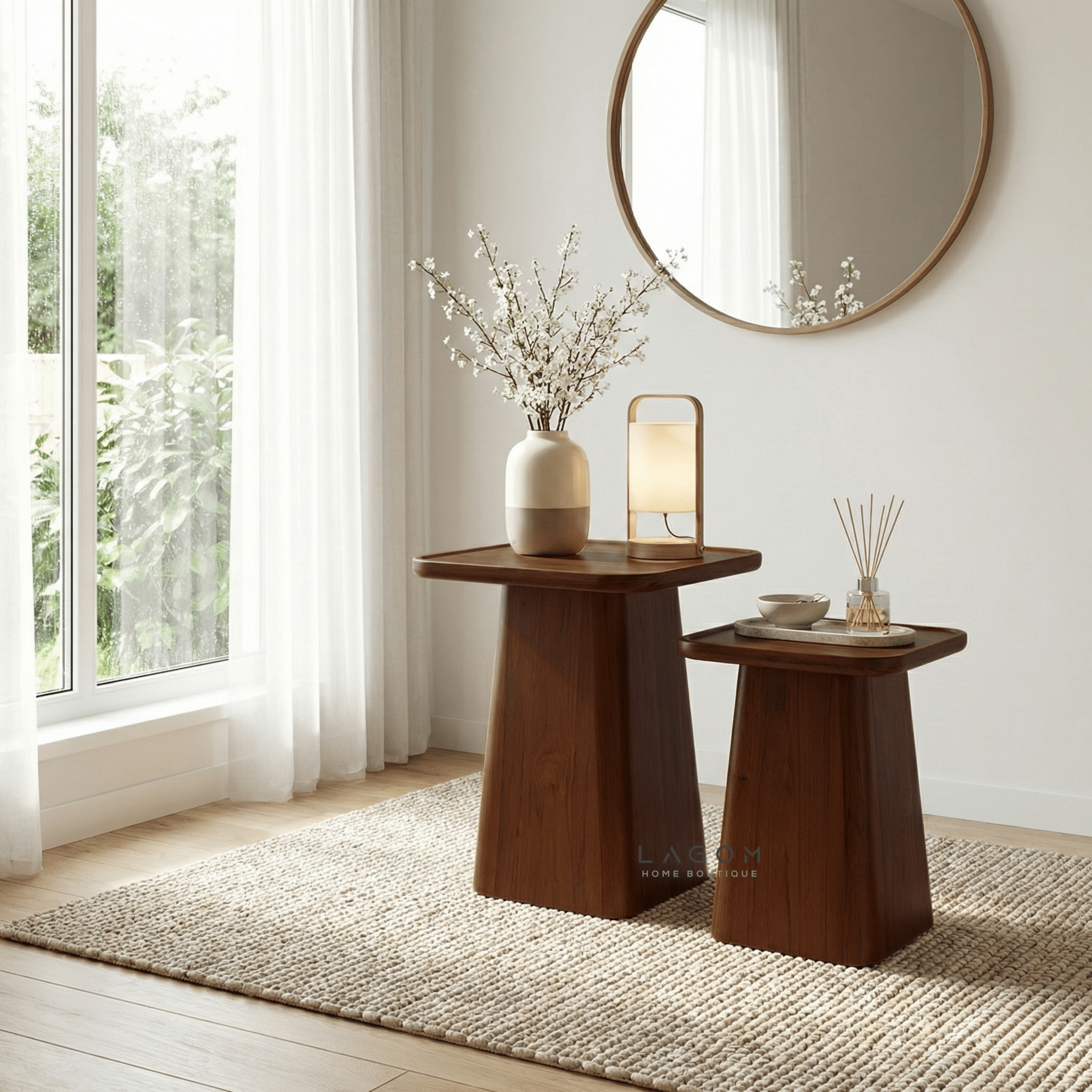 Solid Teak Nesting Side Tables – Set of 2 - Side Table - Lagom Home Boutique