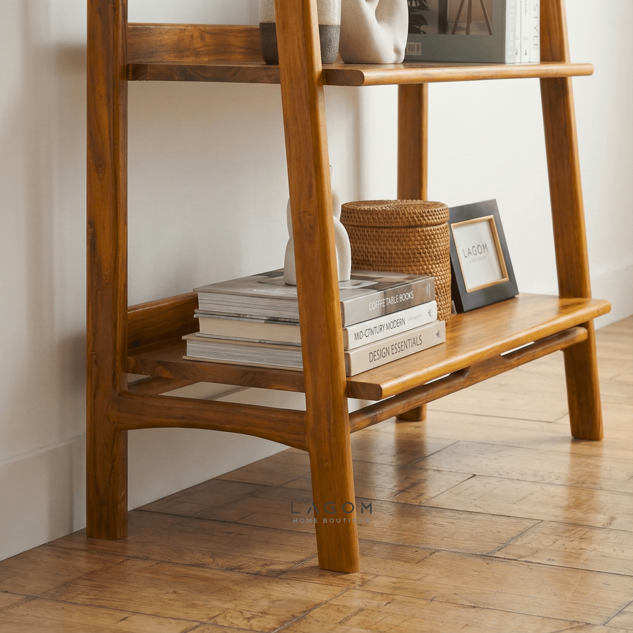 Solid Teak Open Shelf with 3 Tiers - Bookshelves - Lagom Home Boutique