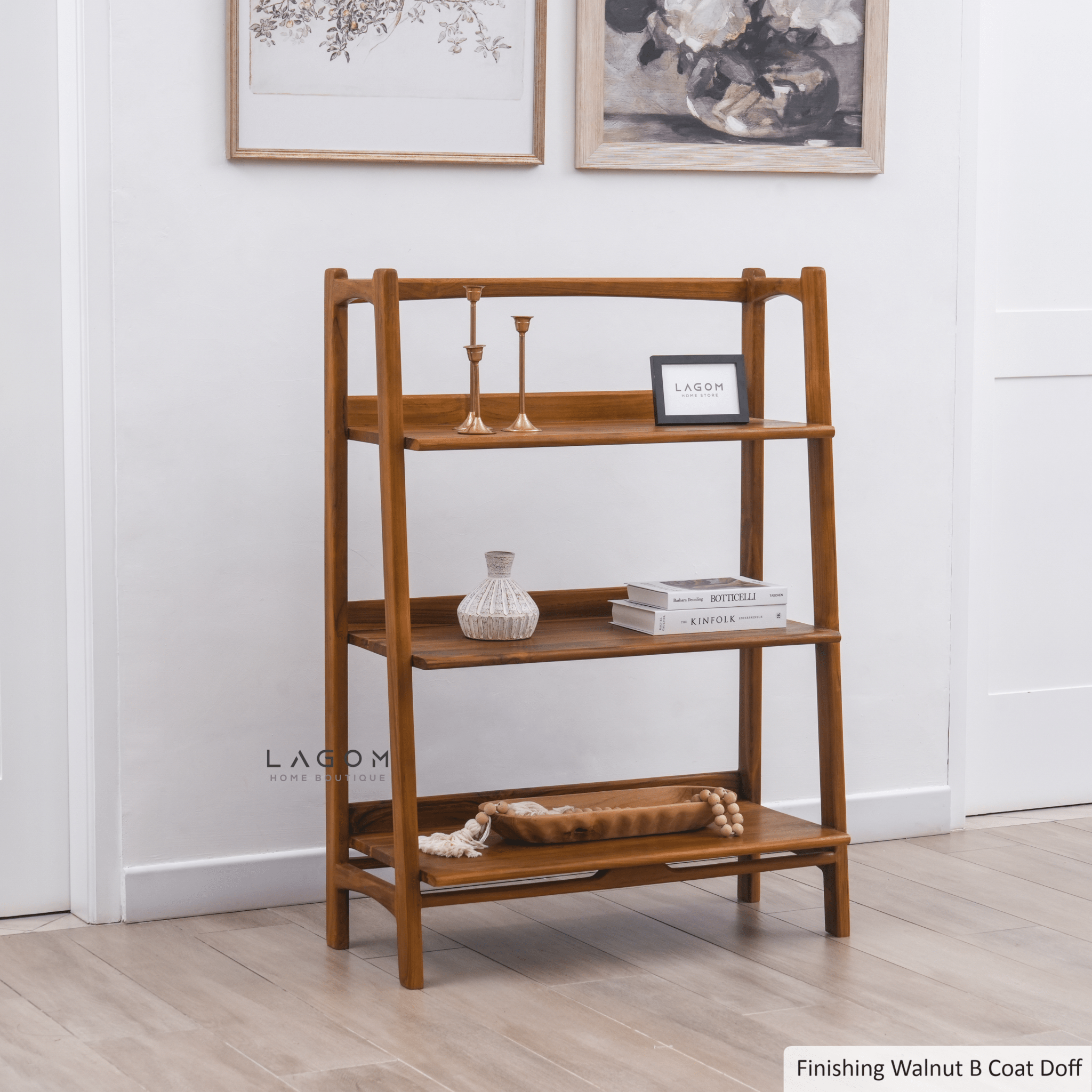 Solid Teak Open Shelf with 3 Tiers - Bookshelves - Lagom Home Boutique