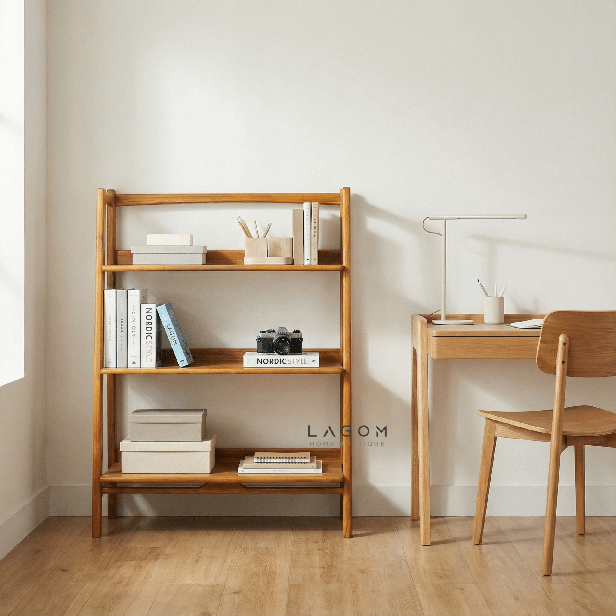 Solid Teak Open Shelf with 3 Tiers - Bookshelves - Lagom Home Boutique