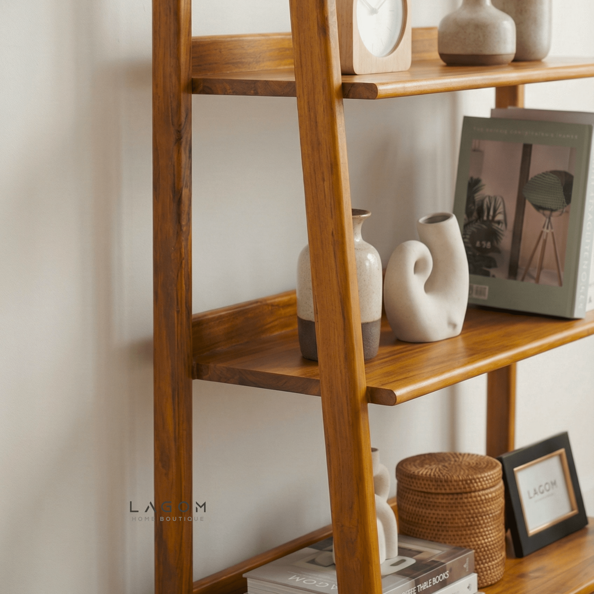 Solid Teak Open Shelf with 3 Tiers - Bookshelves - Lagom Home Boutique