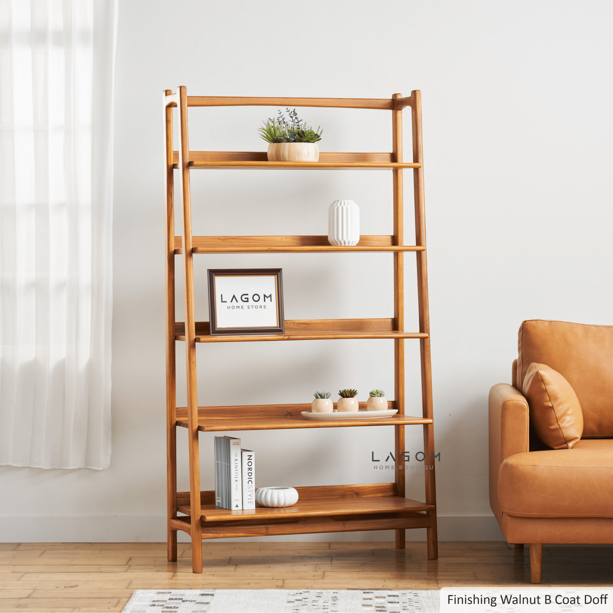 Solid Teak Open Shelf with 5 Tiers - Bookshelves - Lagom Home Boutique