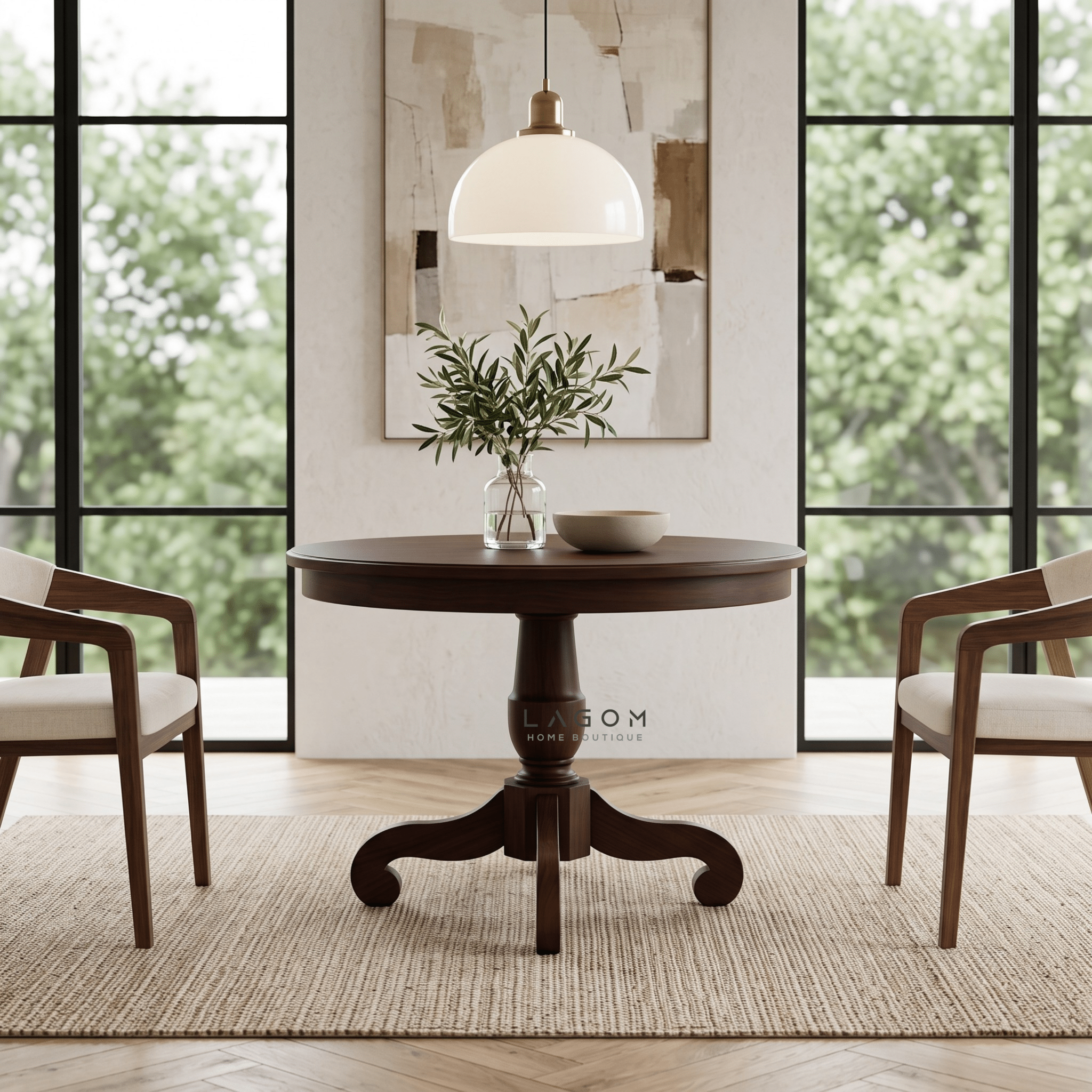 Solid Teak Round Artisan Pedestal Table-Dining Table-Lagom Home Boutique