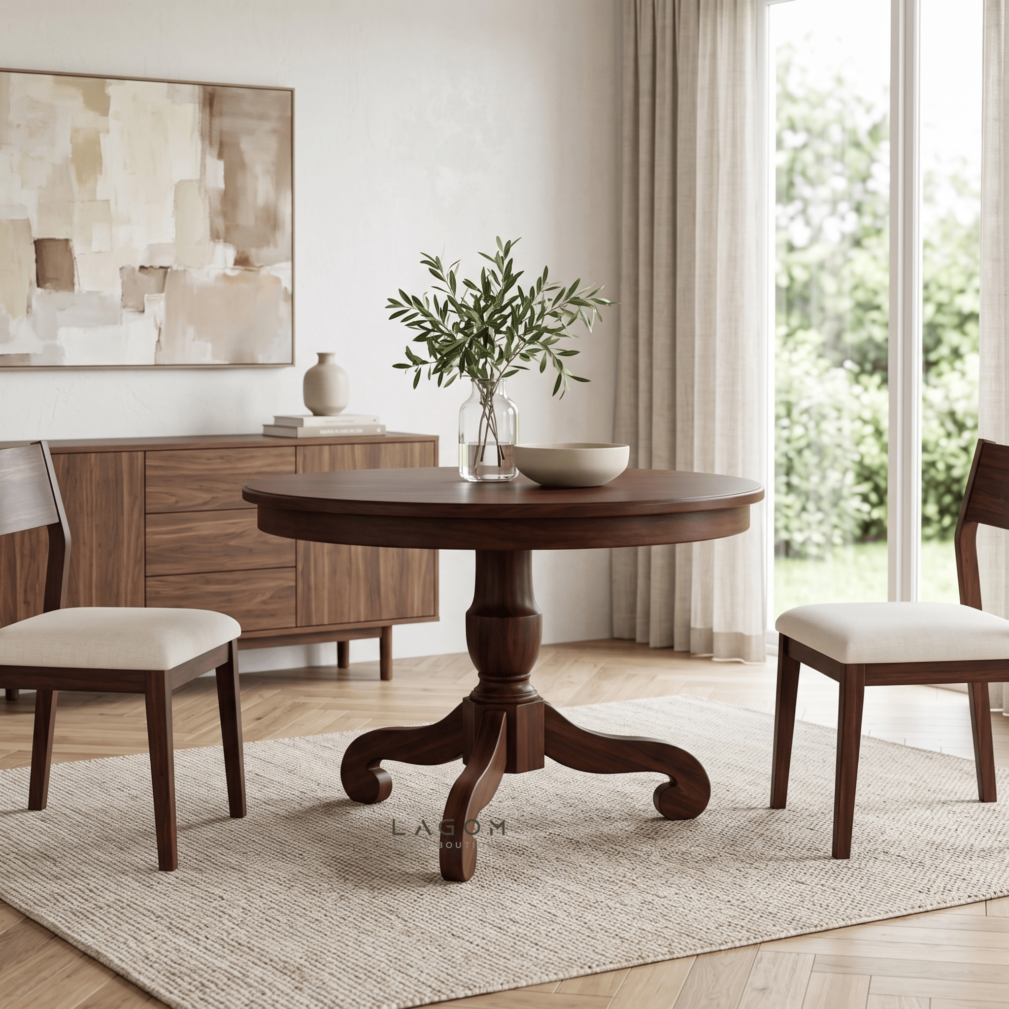 Solid Teak Round Artisan Pedestal Table-Dining Table-Lagom Home Boutique