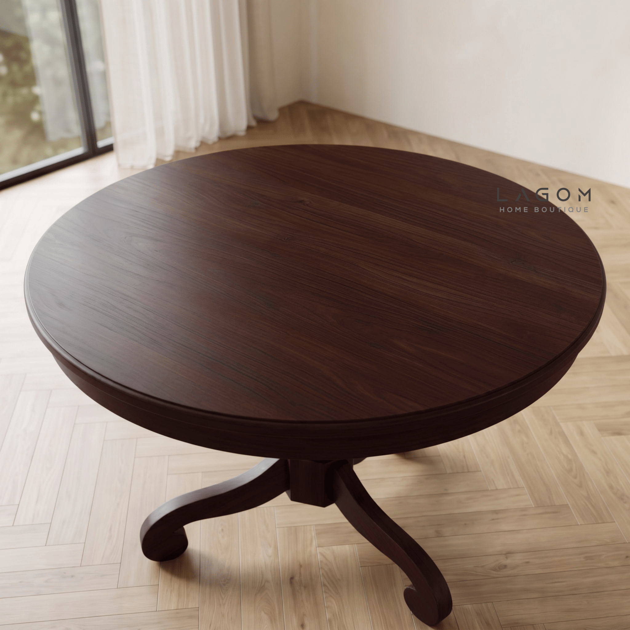 Solid Teak Round Artisan Pedestal Table-Dining Table-Lagom Home Boutique