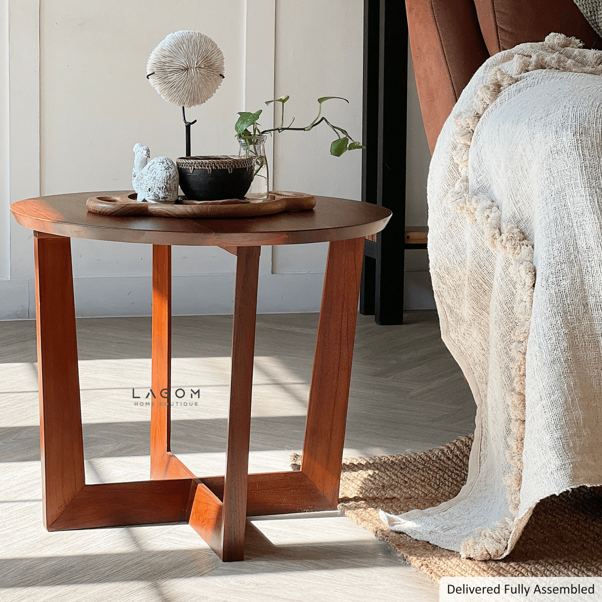Solid Teak Round Side Table - Side Table - Lagom Home Boutique