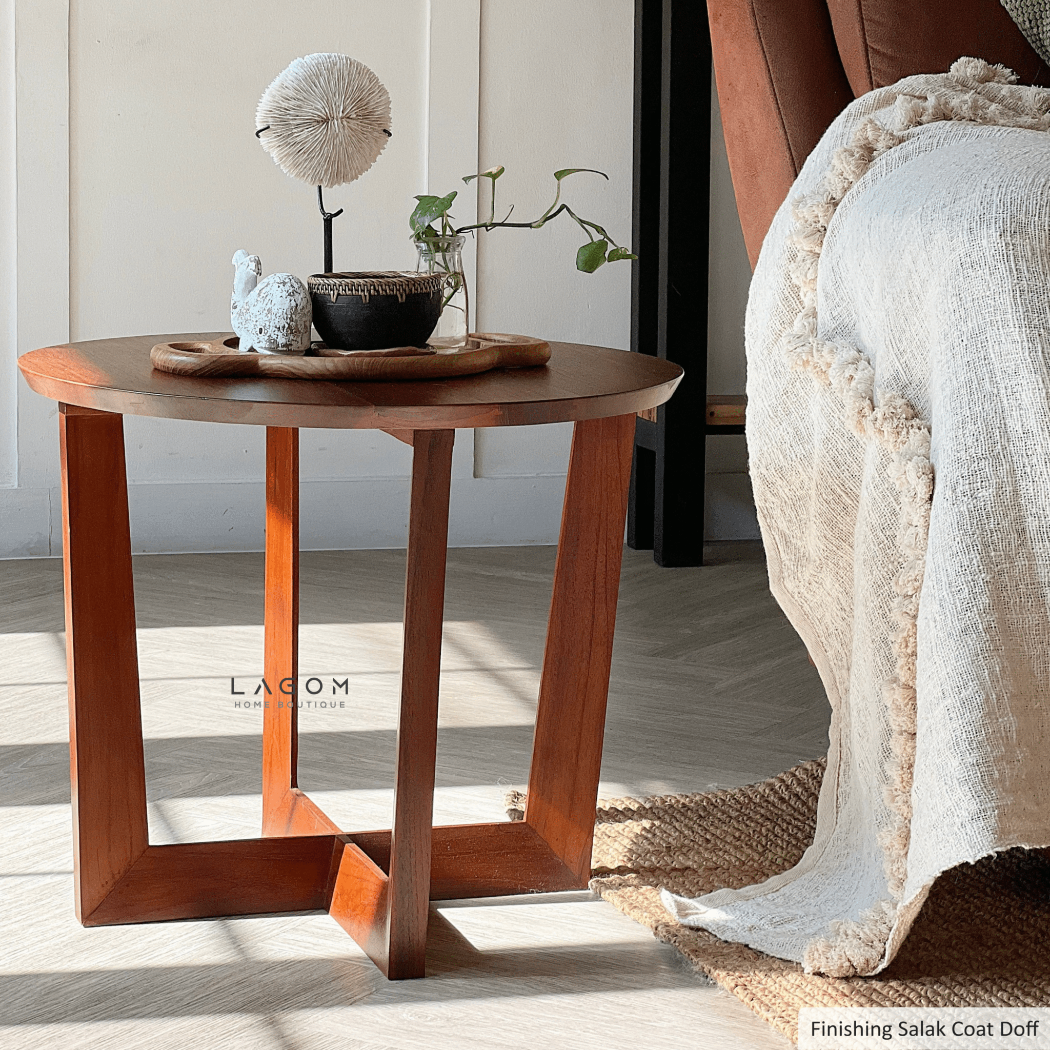 Solid Teak Round Side Table - Side Table - Lagom Home Boutique