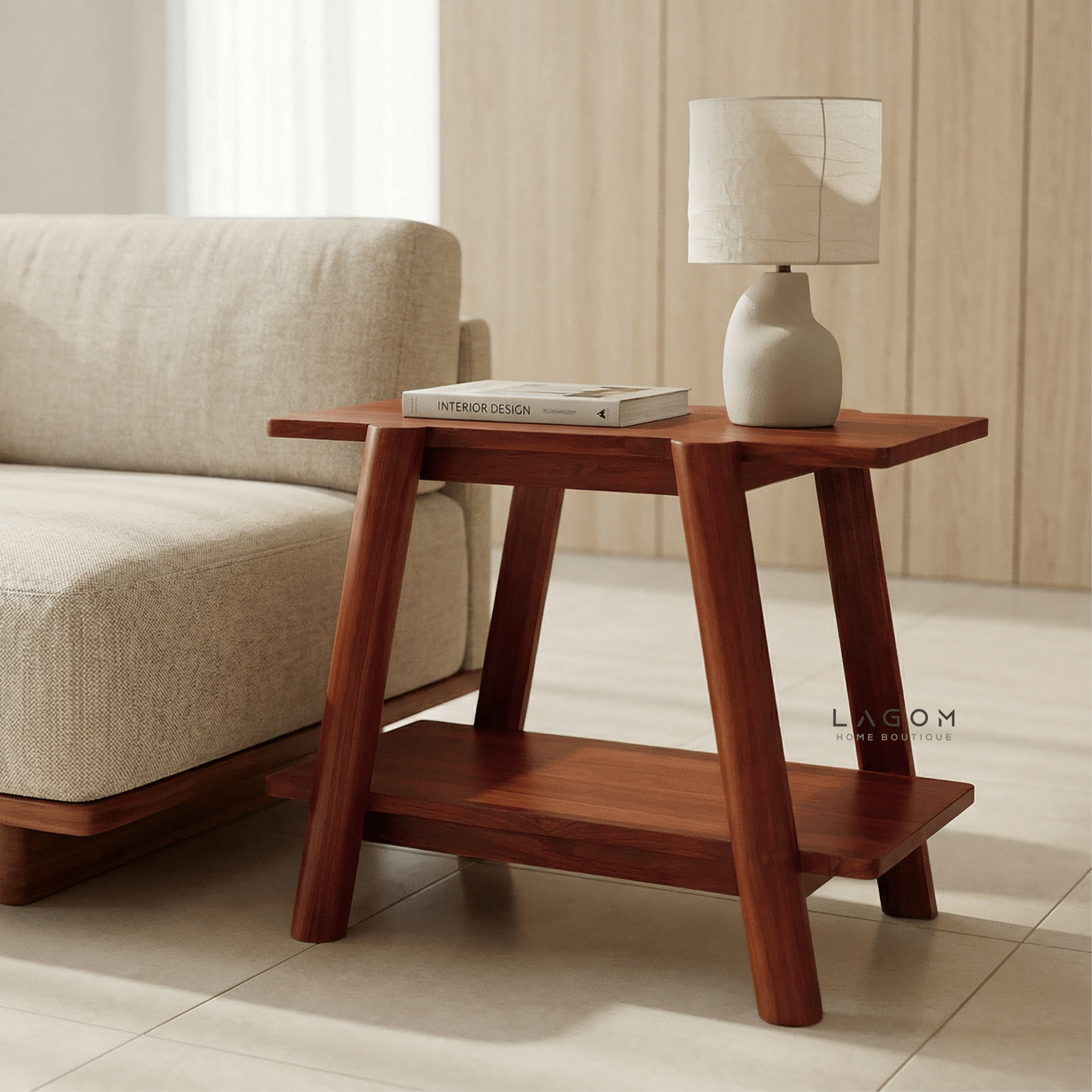 Solid Teak Side Table with Open Shelves - Side Table - Lagom Home Boutique